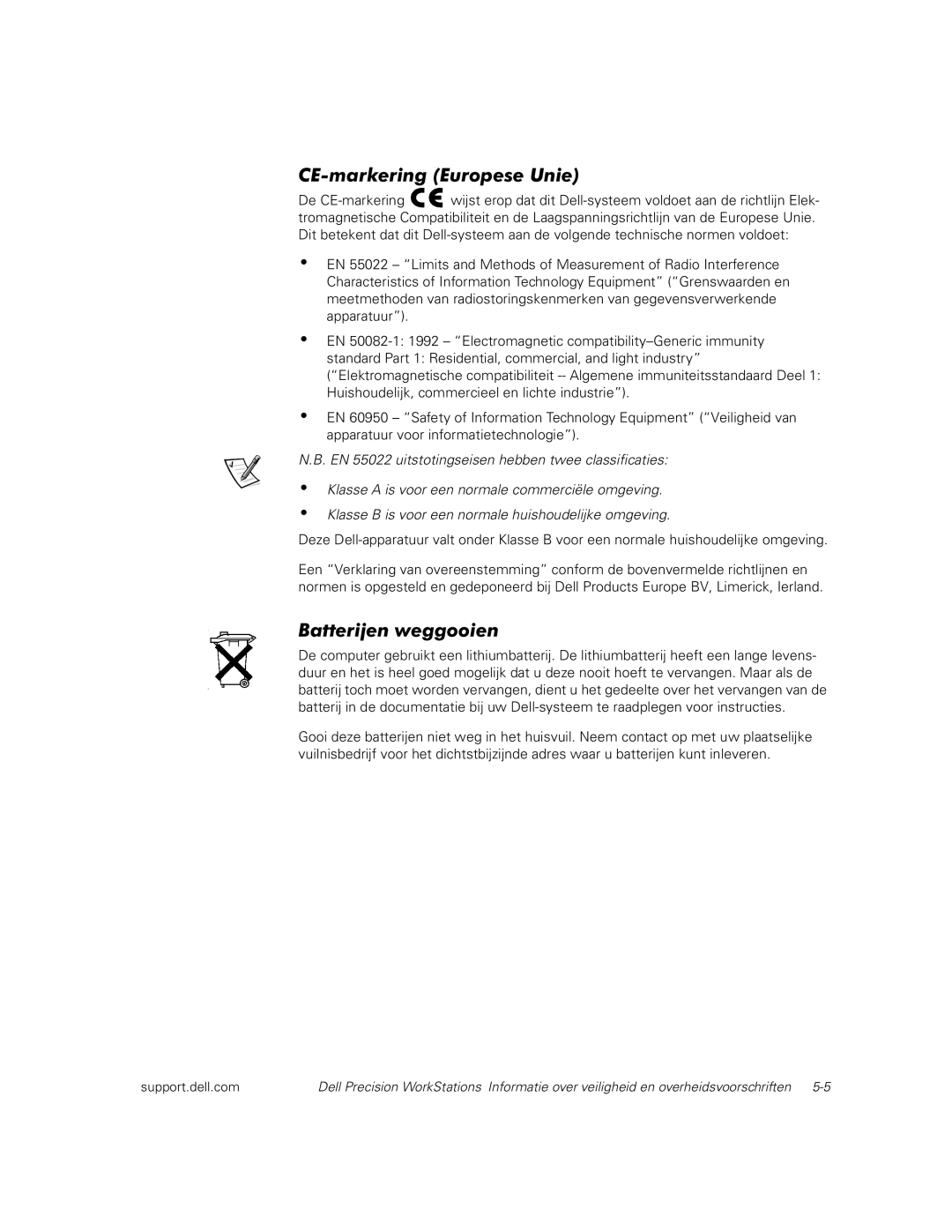 Dell WCM, WCP, MMP manual CE-markering Europese Unie, Batterijen weggooien 