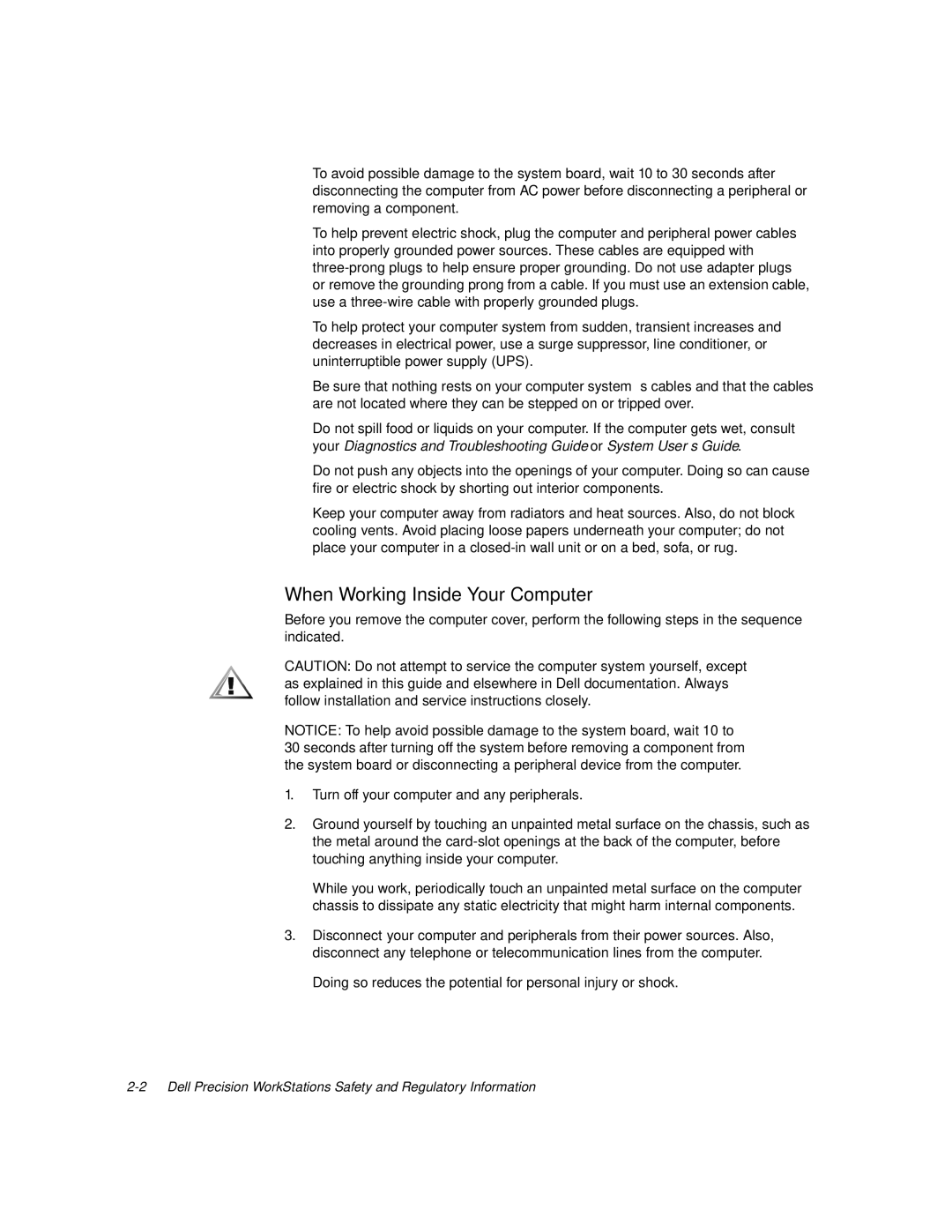 Dell WCP, WCM, MMP manual When Working Inside Your Computer 