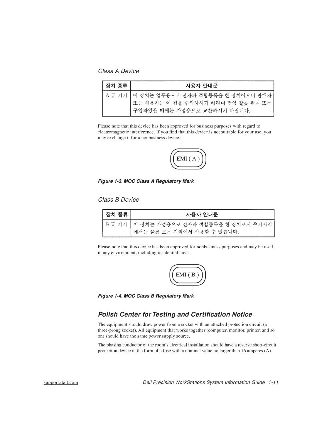 Dell WCP, WCM, MMP manual Polish Center for Testing and Certification Notice, Class a Device 