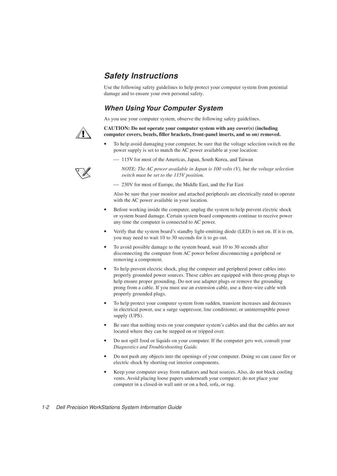 Dell WCP, WCM, MMP manual Safety Instructions, When Using Your Computer System 