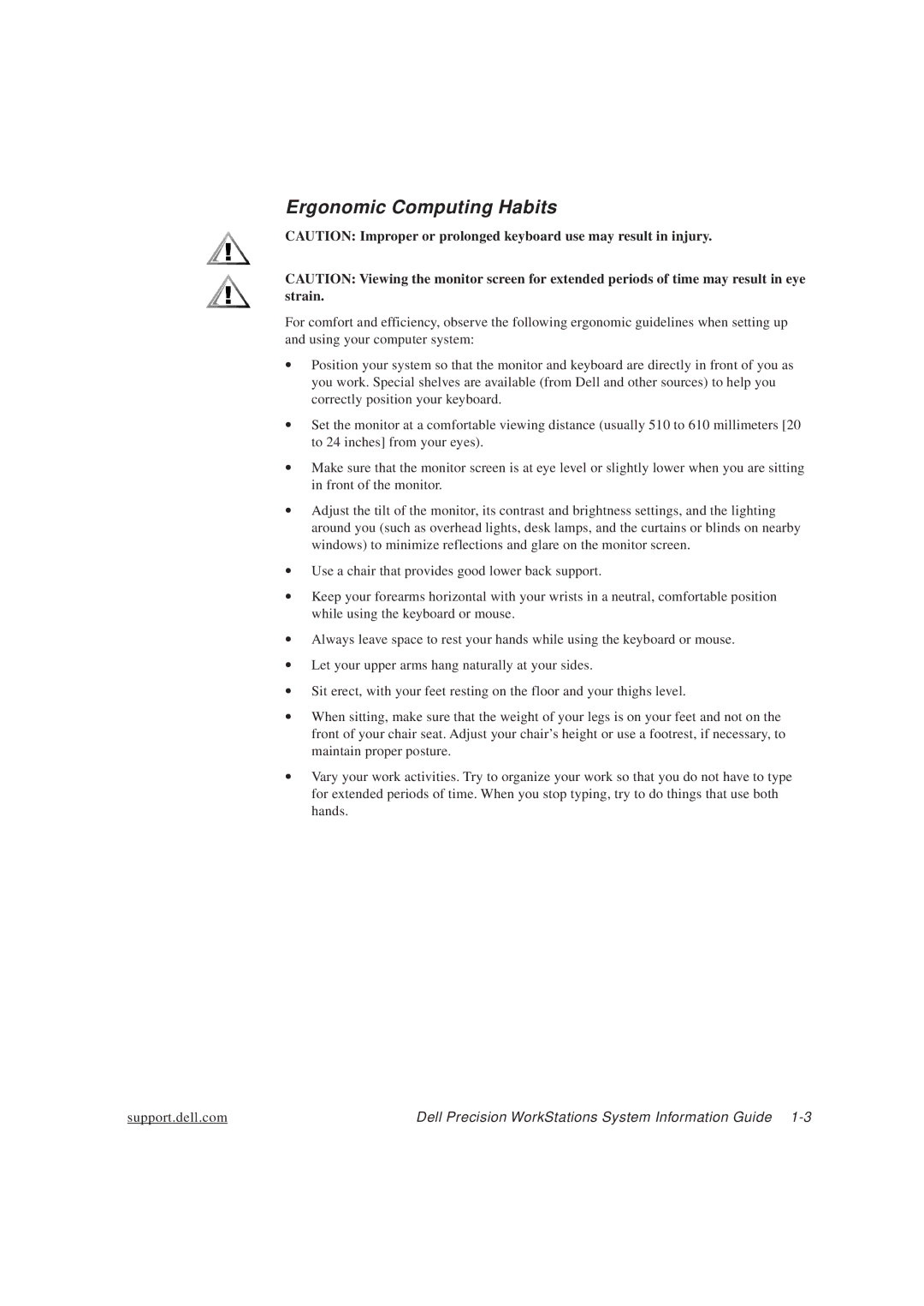 Dell WCM, WCP, MMP manual Ergonomic Computing Habits 