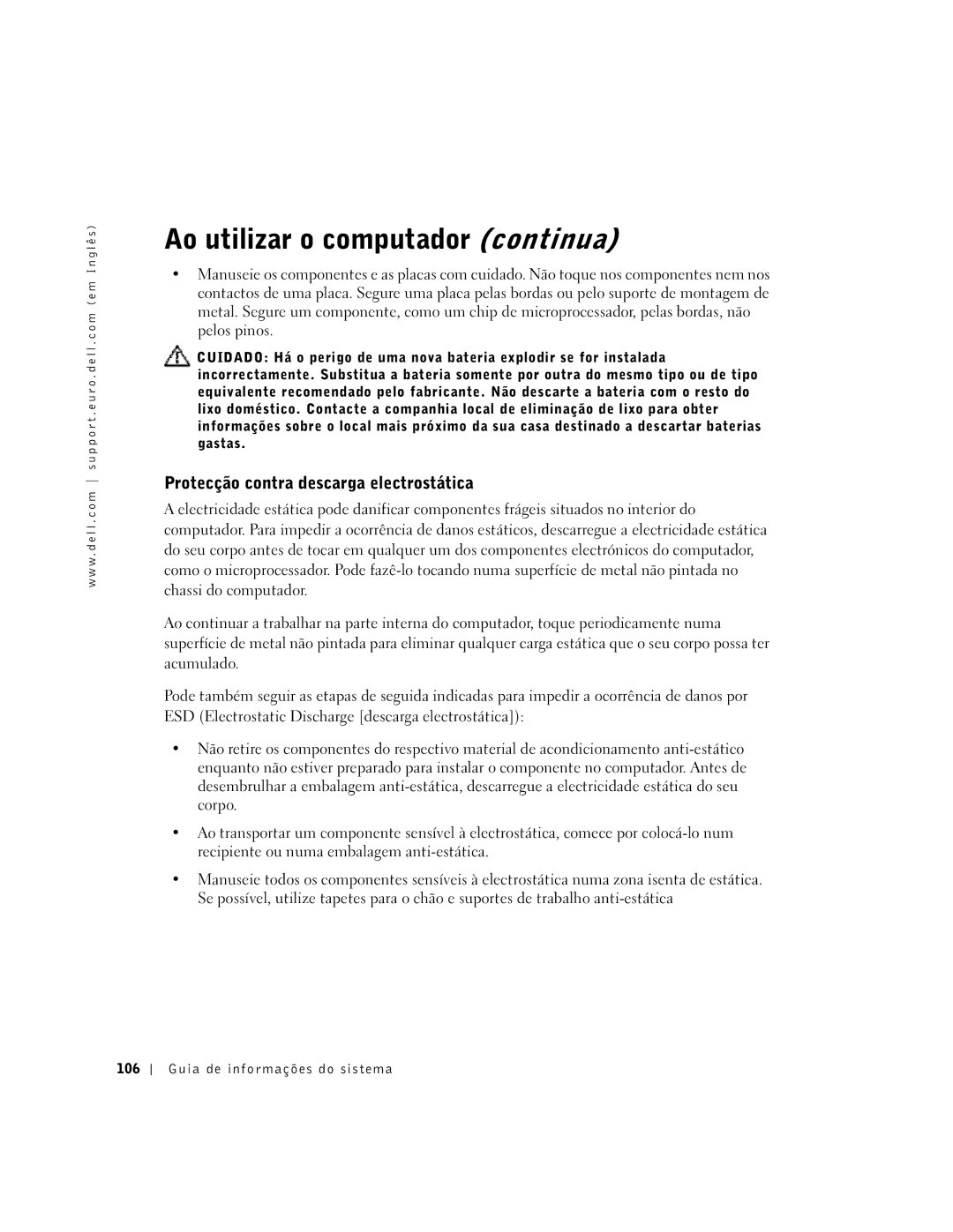 Dell DHM, WHL, and WHM, DHS manual Protecção contra descarga electrostática 