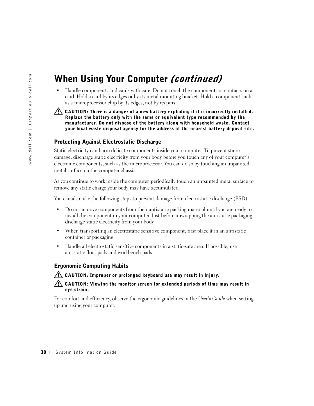 Dell DHM, WHL, and WHM, DHS manual Protecting Against Electrostatic Discharge, Ergonomic Computing Habits 