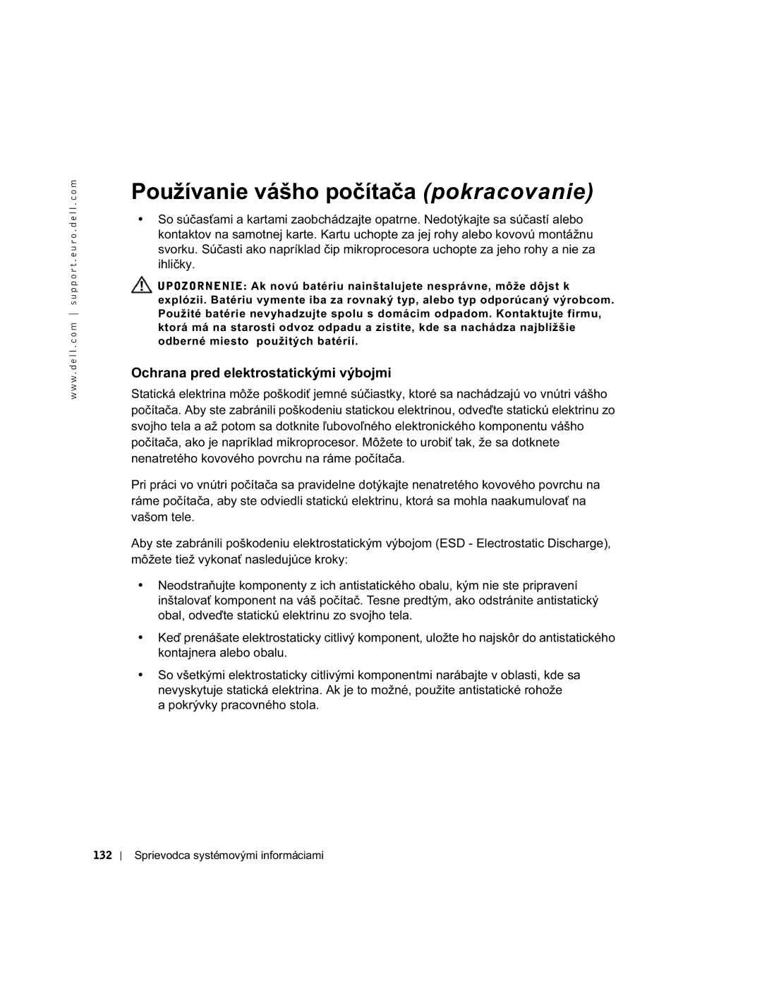 Dell and WHM, WHL, DHS, DHM manual Ochrana pred elektrostatickými výbojmi 