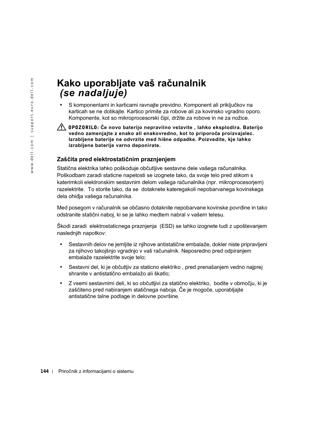 Dell and WHM, WHL, DHS, DHM manual Zaščita pred elektrostatičnim praznjenjem 