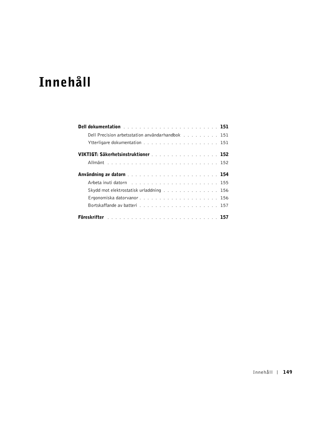 Dell DHS, WHL, and WHM, DHM manual Innehåll 