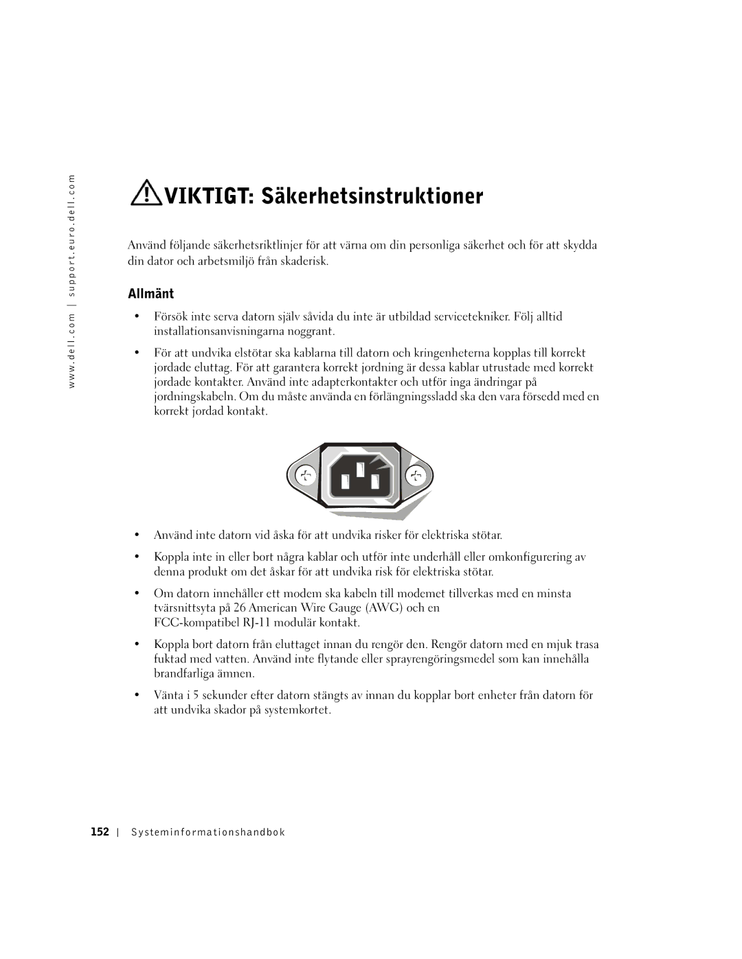 Dell and WHM, WHL, DHS, DHM manual Viktigt Säkerhetsinstruktioner, Allmänt 