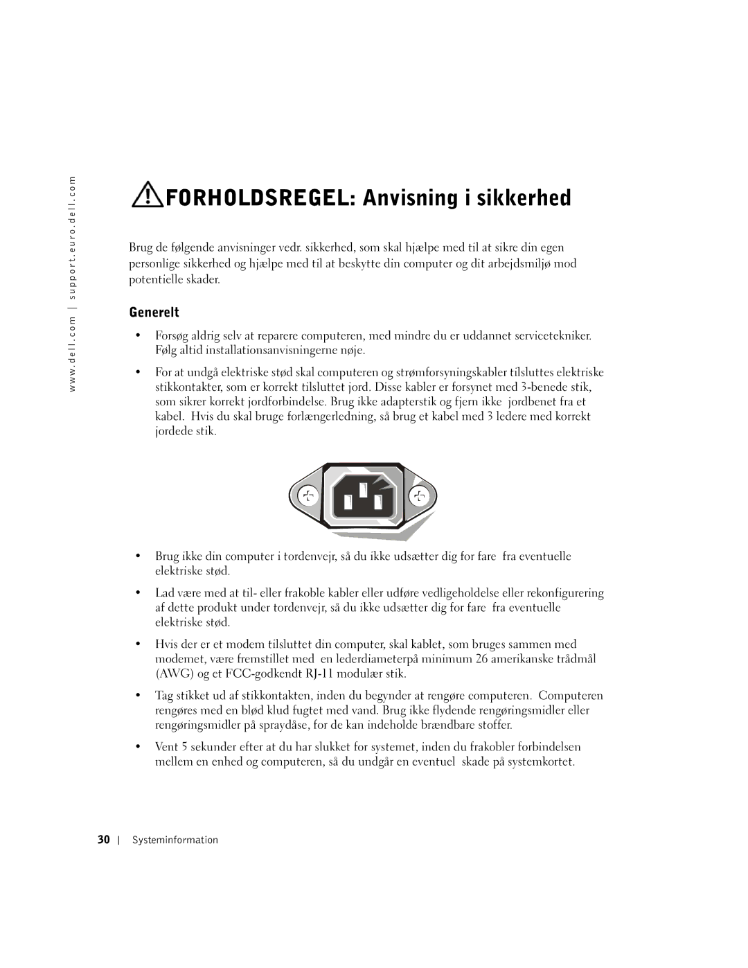 Dell DHM, WHL, and WHM, DHS manual Forholdsregel Anvisning i sikkerhed, Generelt 