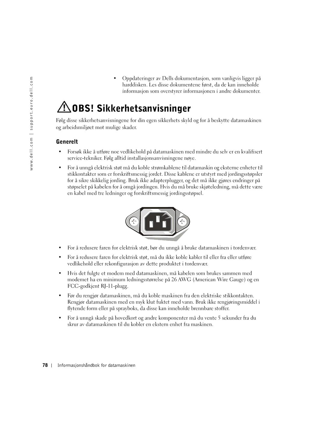 Dell DHM, WHL, and WHM, DHS manual OBS! Sikkerhetsanvisninger, Generelt 