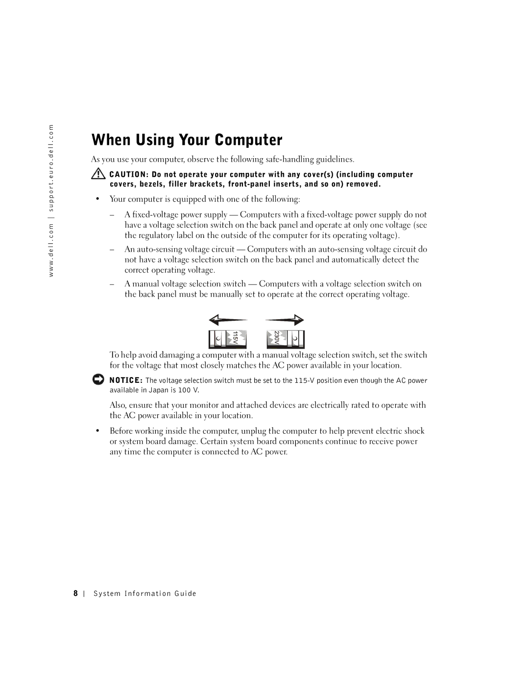 Dell and WHM, WHL, DHS, DHM manual When Using Your Computer 