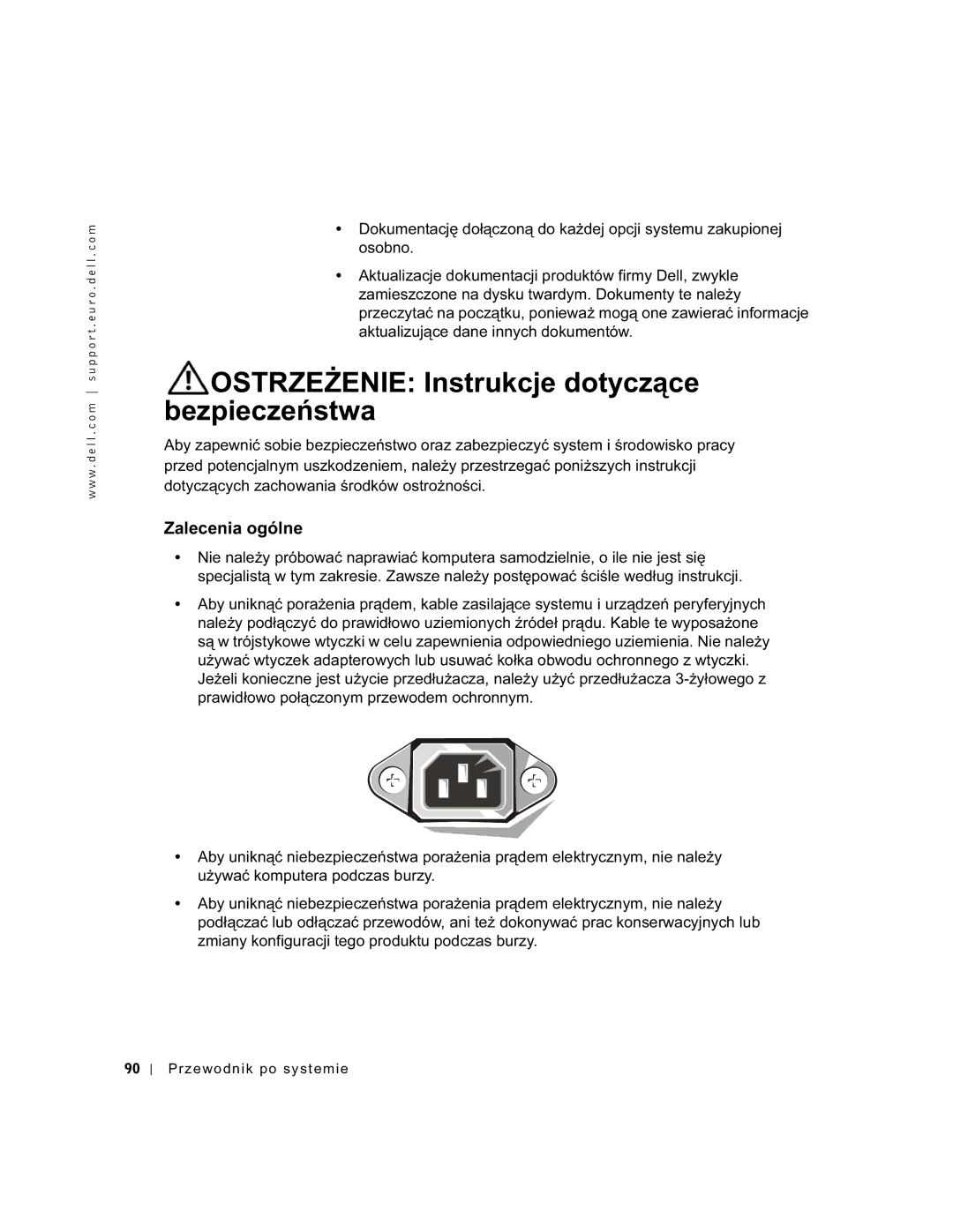 Dell DHM, WHL, and WHM, DHS manual Ostrzeżenie Instrukcje dotyczące bezpieczeństwa, Zalecenia ogólne 