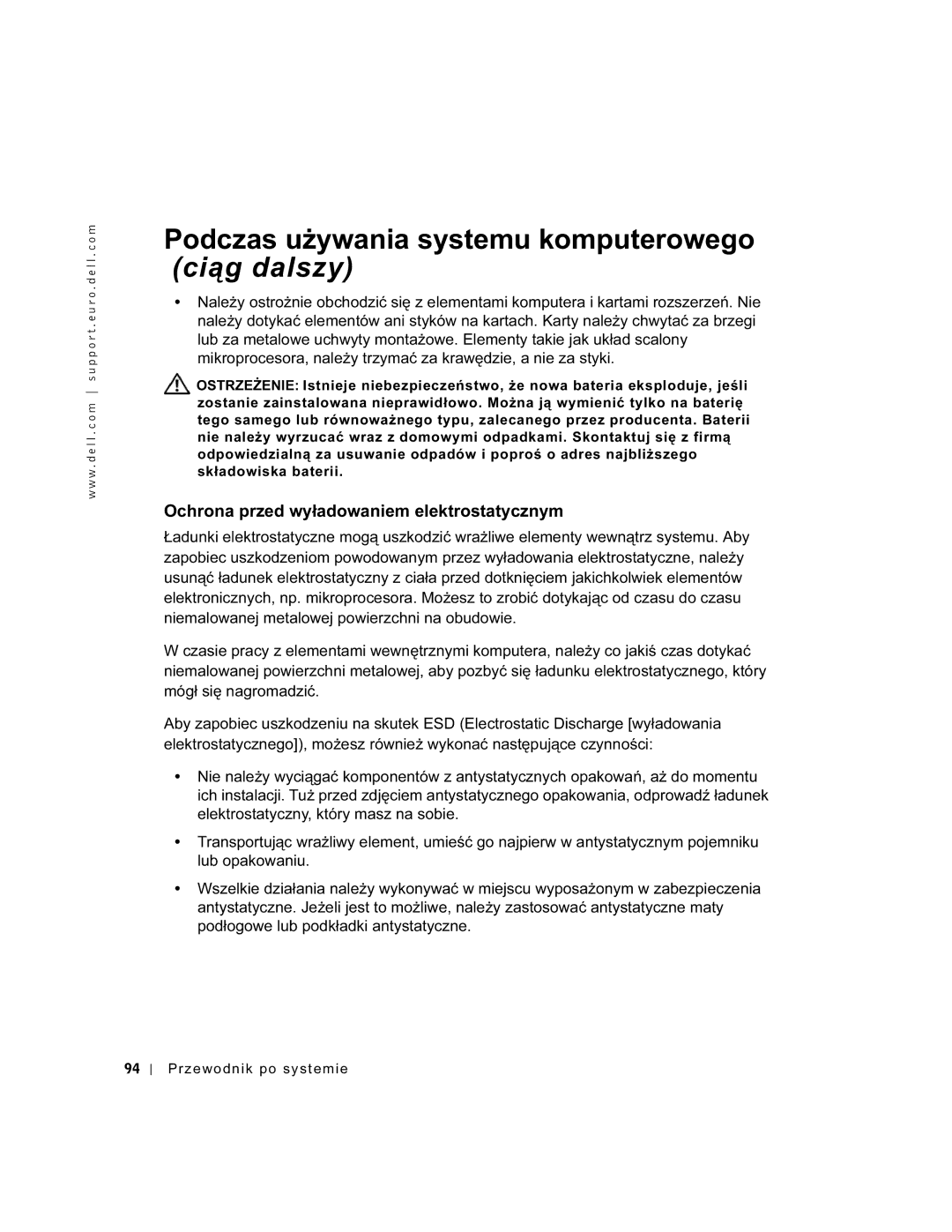 Dell DHM, WHL, and WHM, DHS manual Ochrona przed wyładowaniem elektrostatycznym 