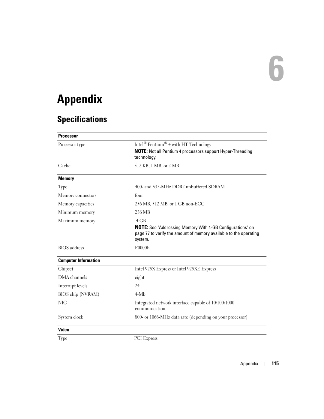 Dell U7021, WHL manual Specifications, 115 