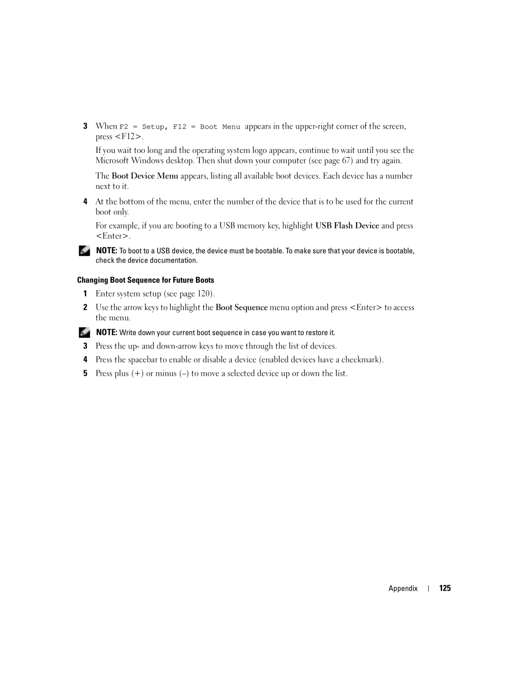 Dell U7021, WHL manual Changing Boot Sequence for Future Boots, 125 