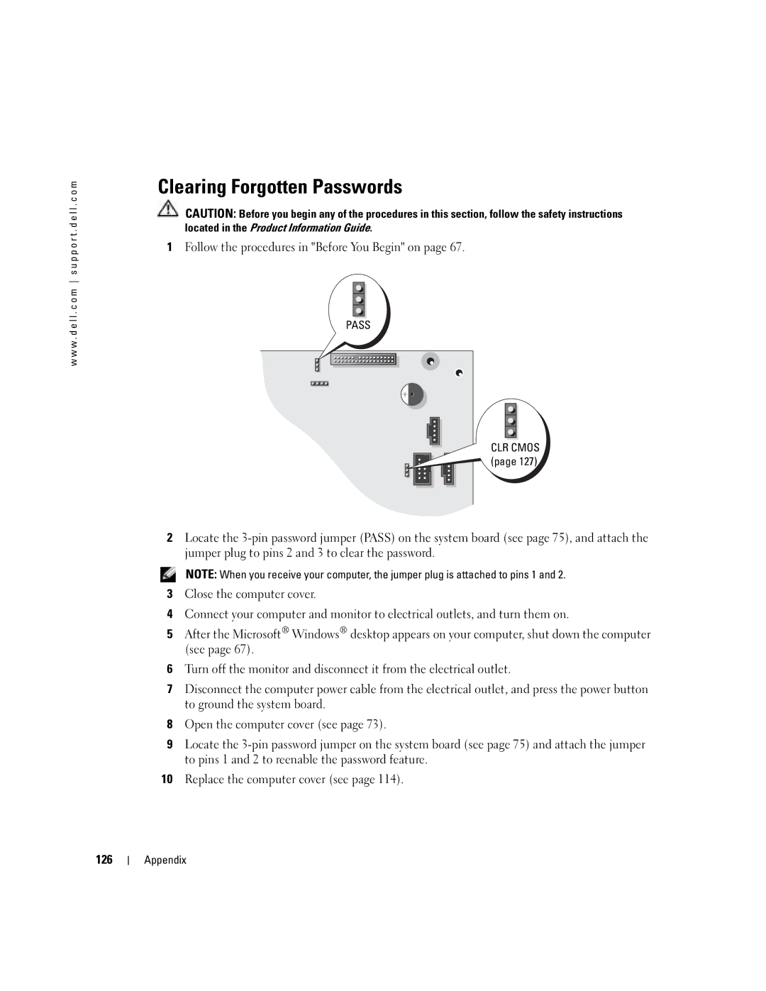 Dell WHL, U7021 manual Clearing Forgotten Passwords, 126 