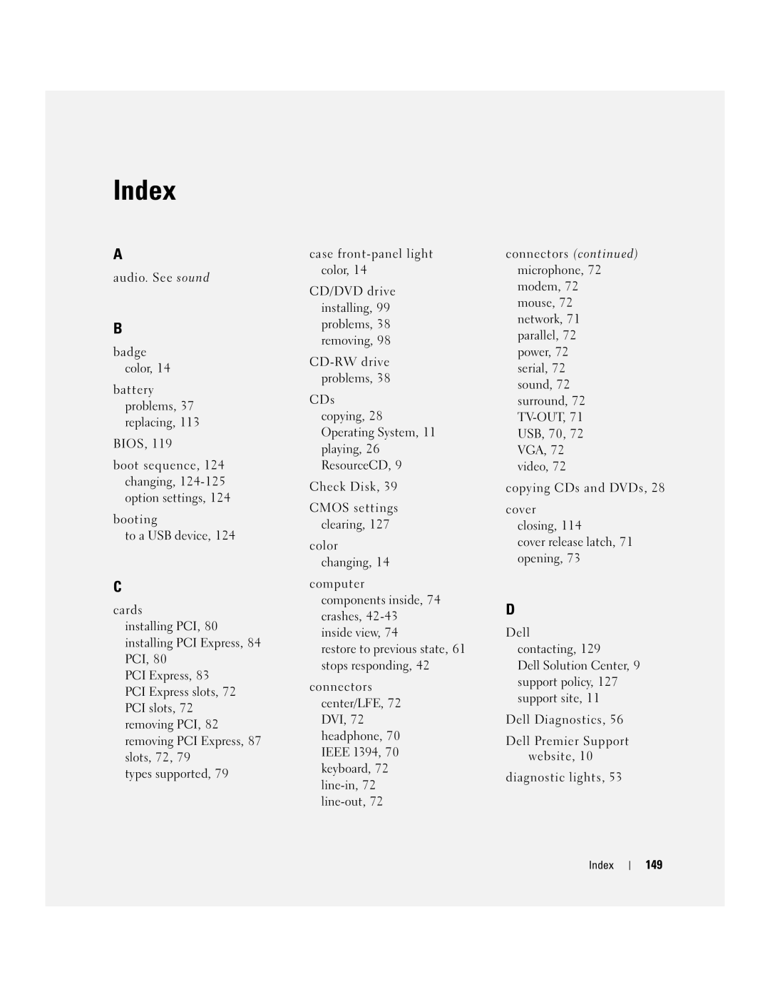 Dell U7021, WHL manual 149, Index 