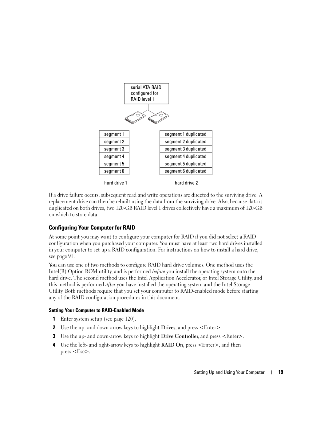 Dell U7021, WHL manual Configuring Your Computer for RAID, Setting Your Computer to RAID-Enabled Mode 