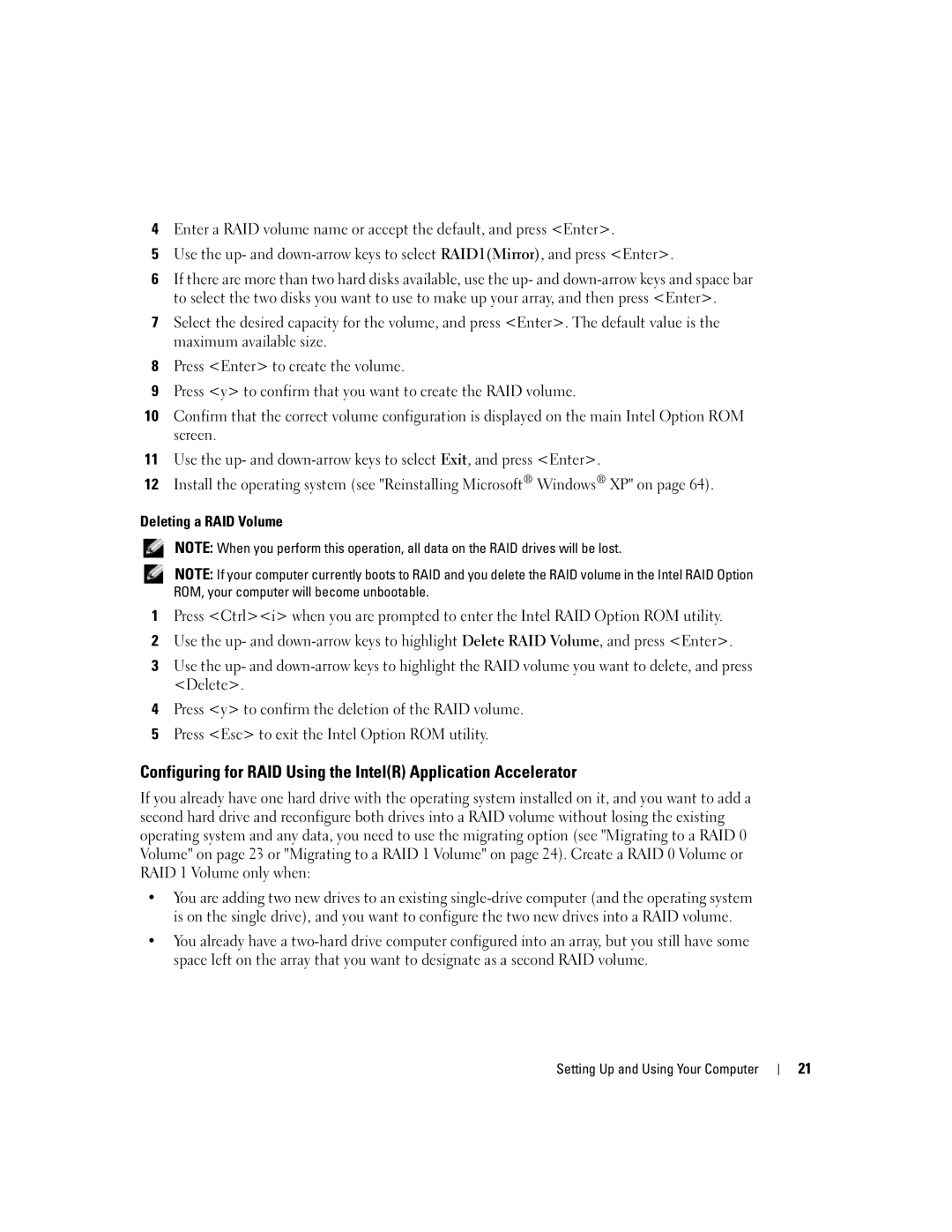 Dell U7021, WHL manual Deleting a RAID Volume 