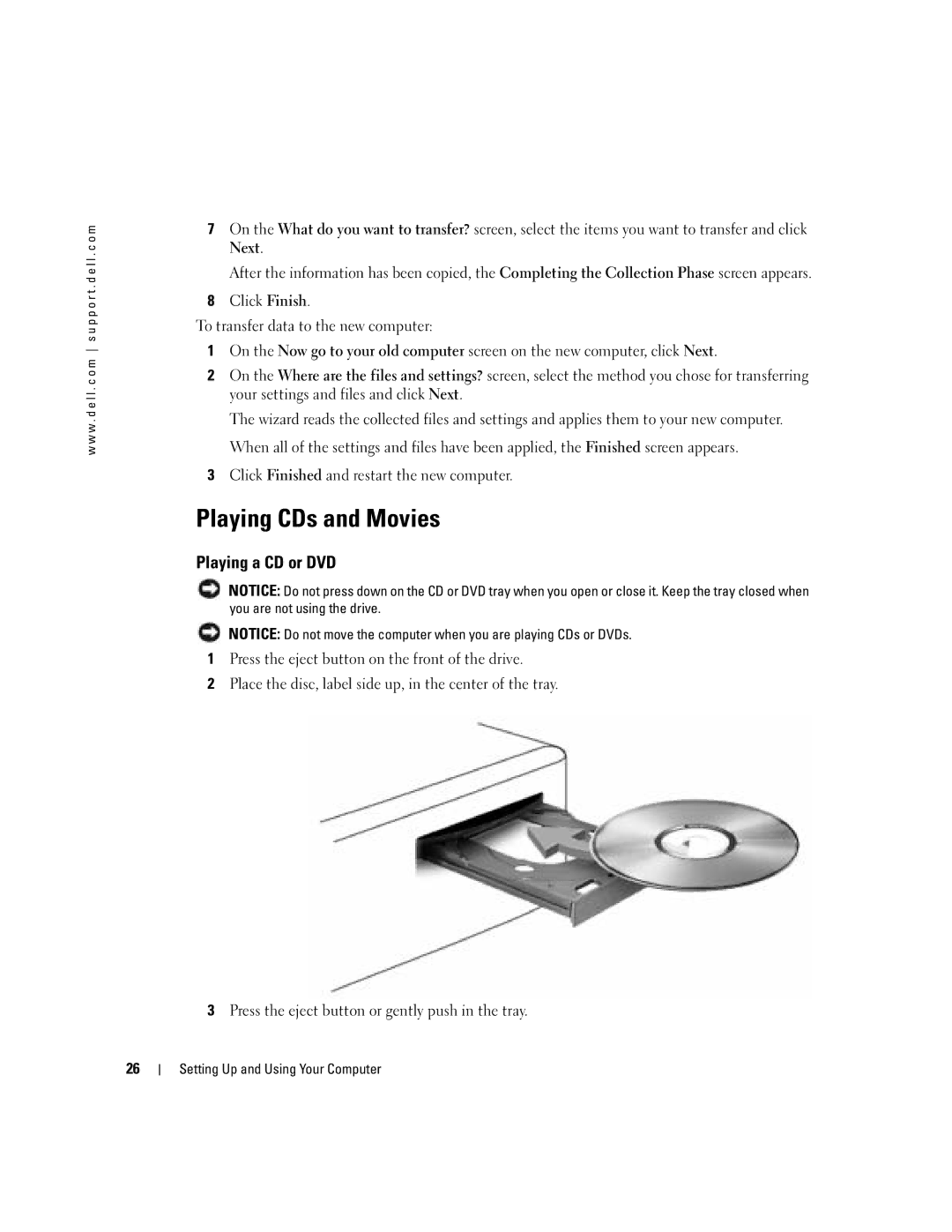 Dell WHL, U7021 manual Playing CDs and Movies, Playing a CD or DVD, Next 