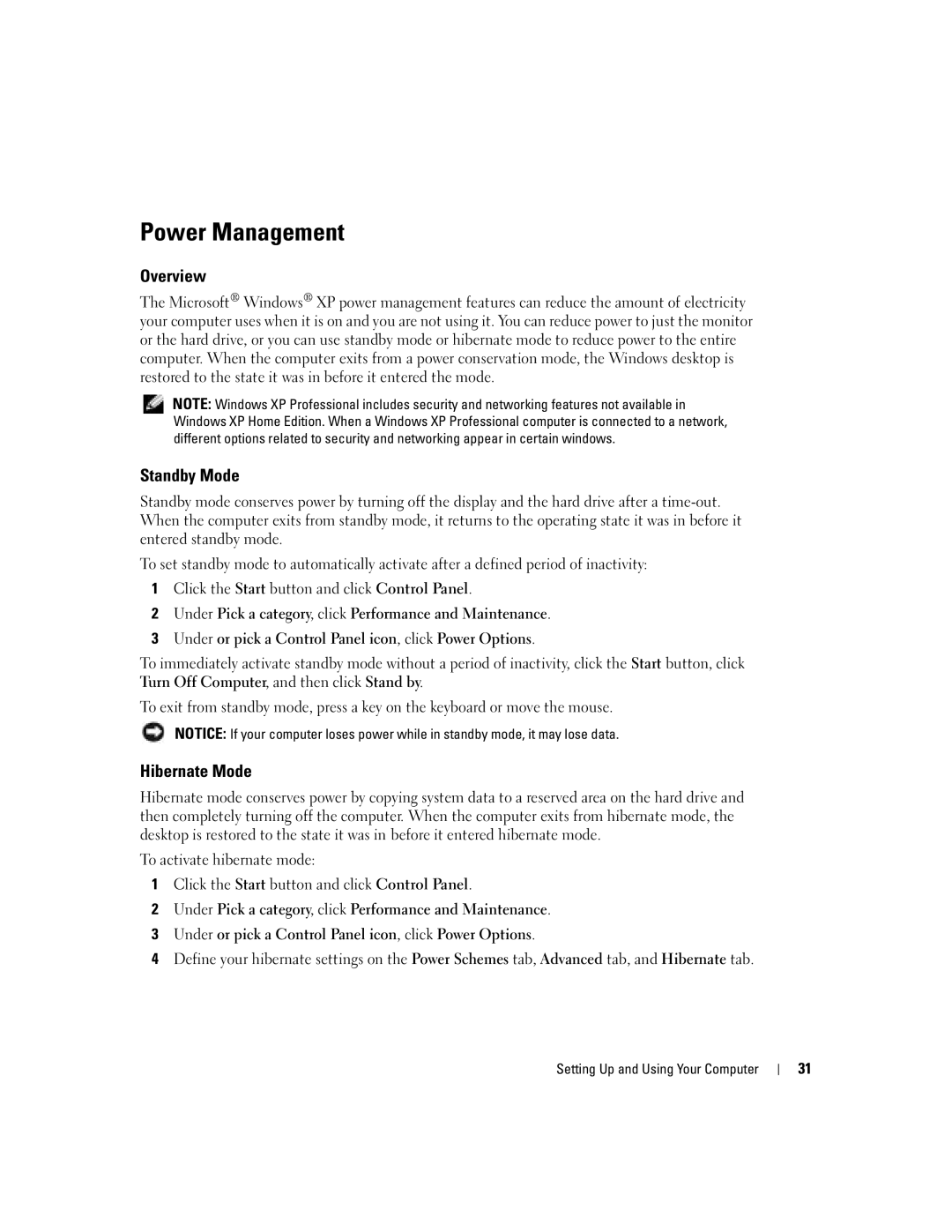 Dell U7021, WHL manual Power Management, Overview, Standby Mode, Hibernate Mode 