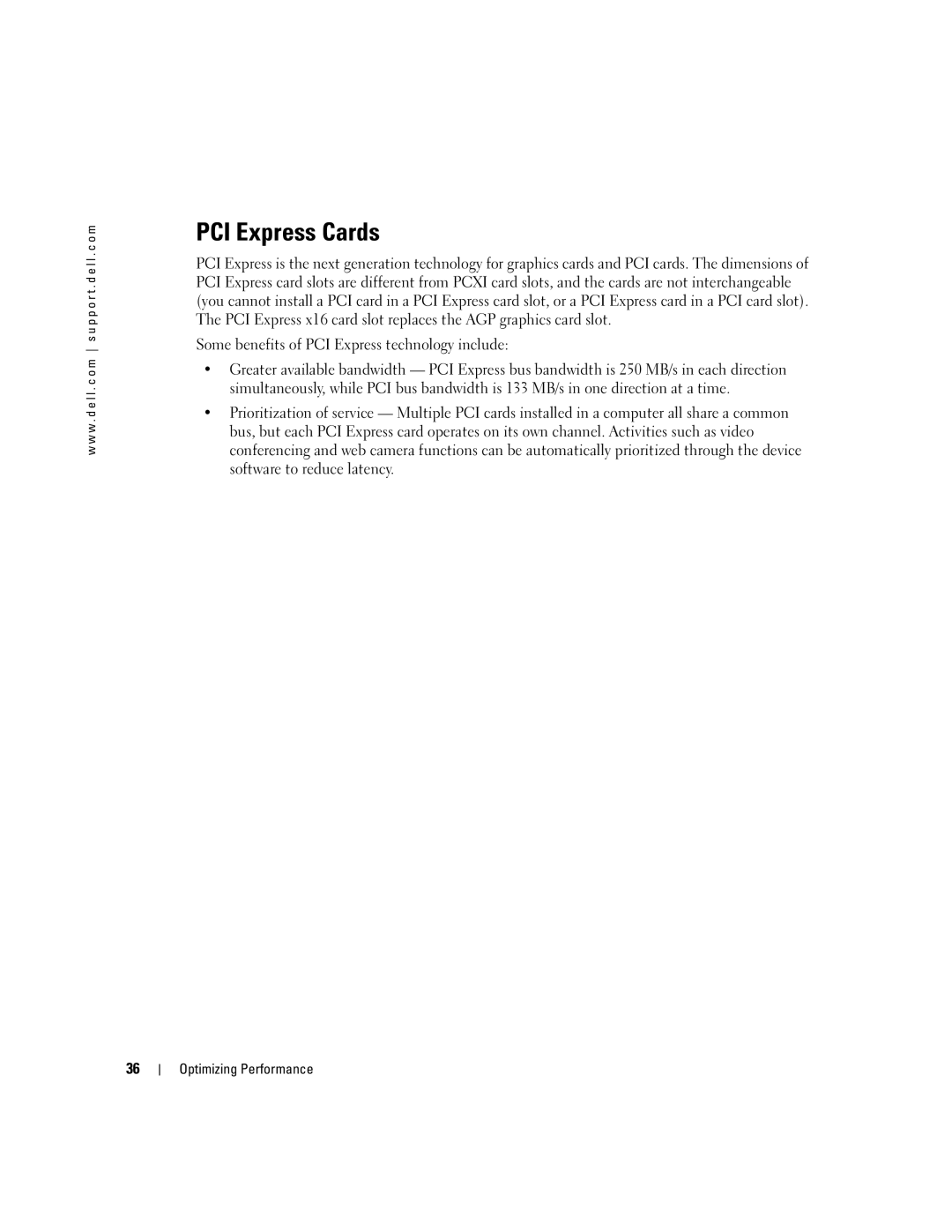 Dell WHL, U7021 manual PCI Express Cards 