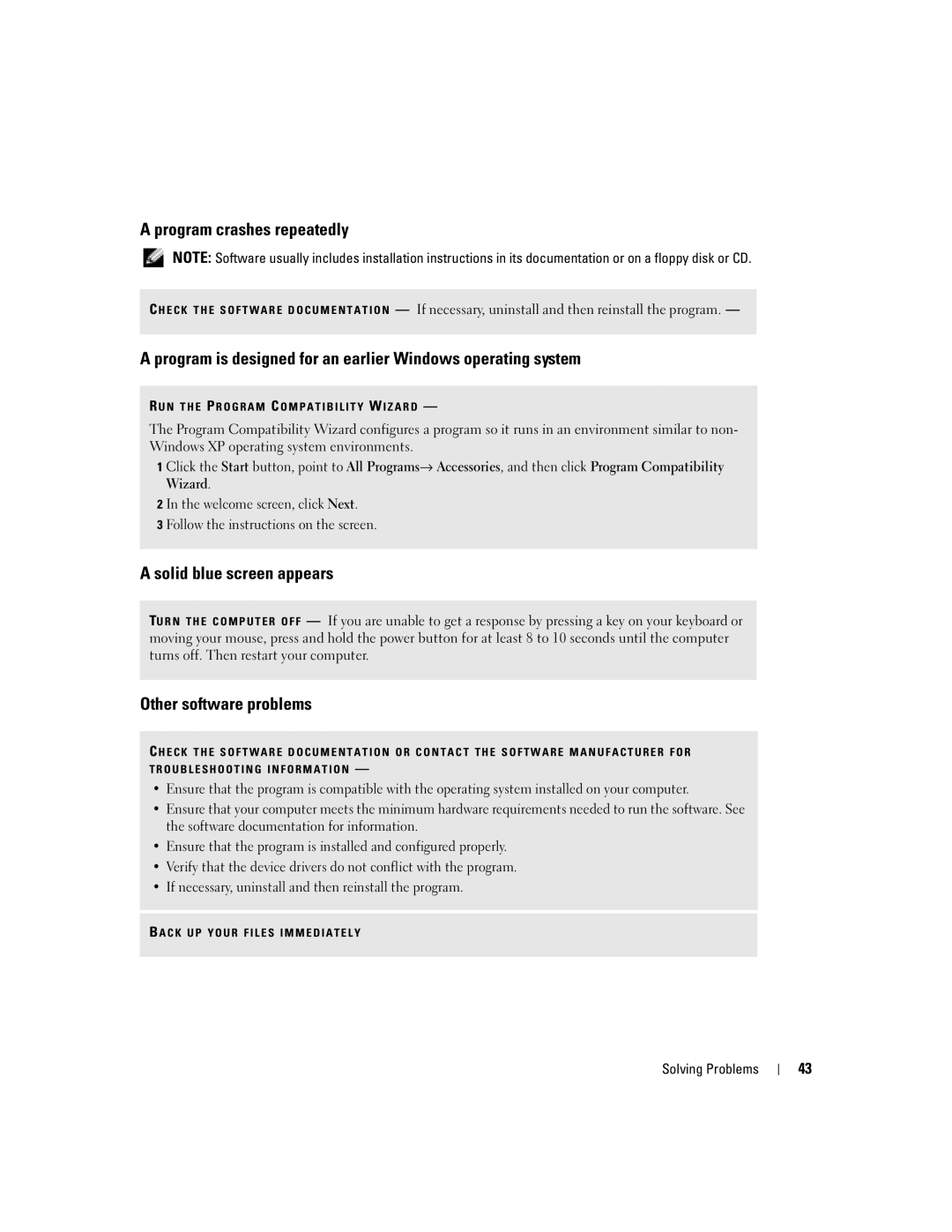 Dell U7021, WHL manual Program crashes repeatedly, Program is designed for an earlier Windows operating system 