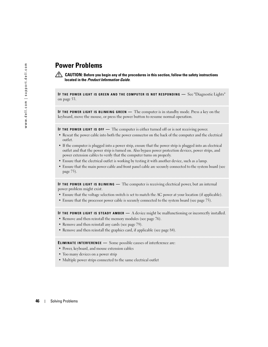 Dell WHL, U7021 manual Power Problems 