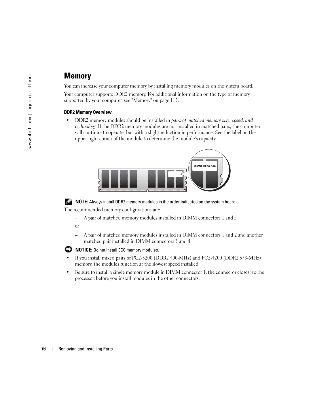 Dell WHL, U7021 manual DDR2 Memory Overview 