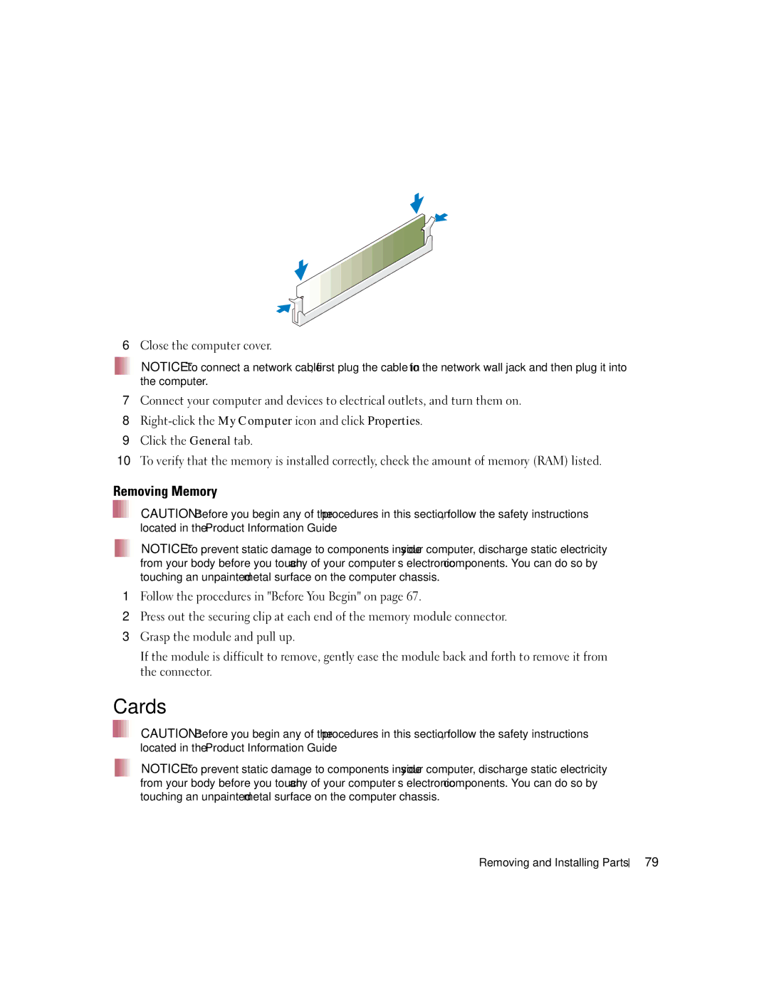 Dell U7021, WHL manual Cards, Removing Memory 