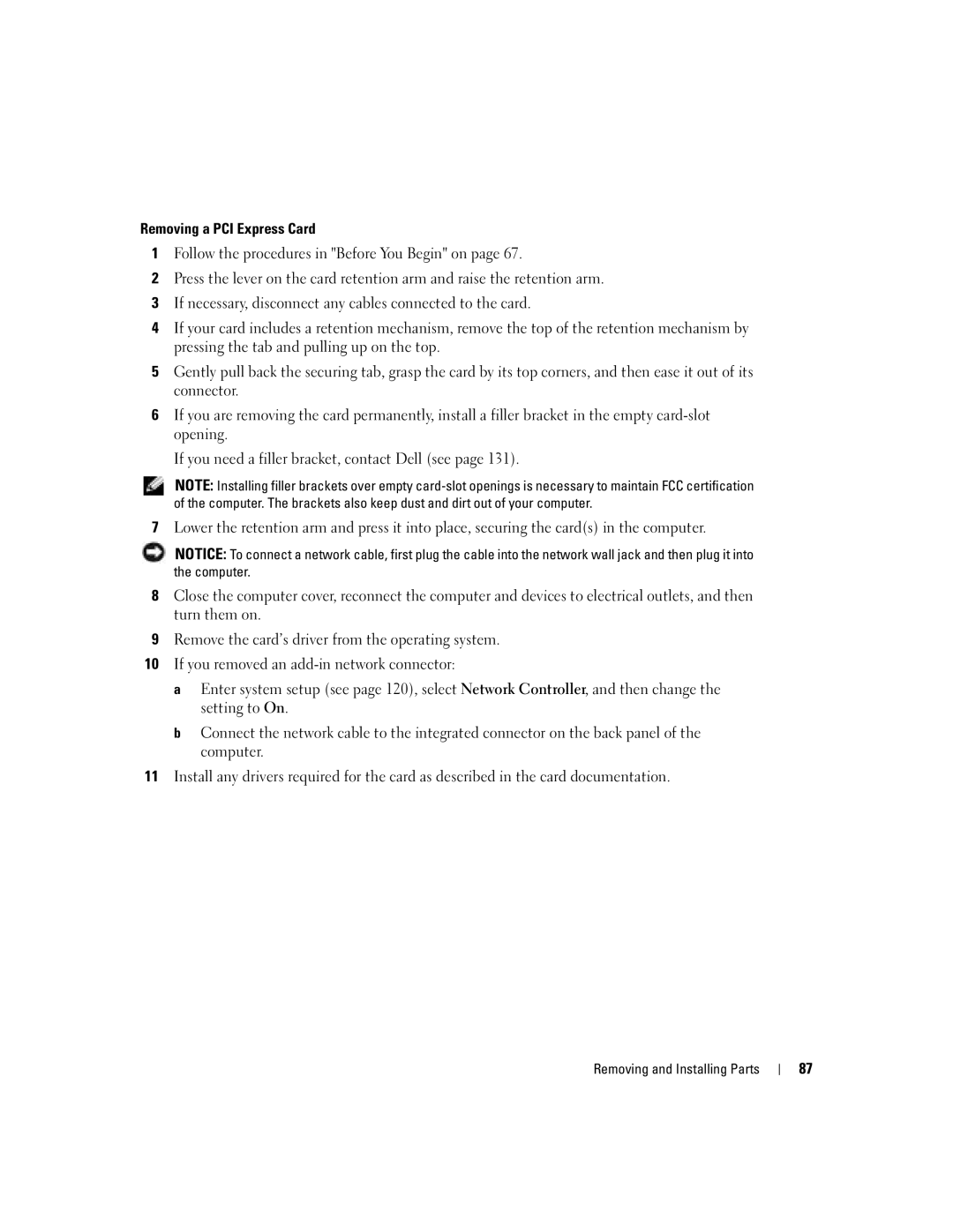 Dell U7021, WHL manual Removing a PCI Express Card 