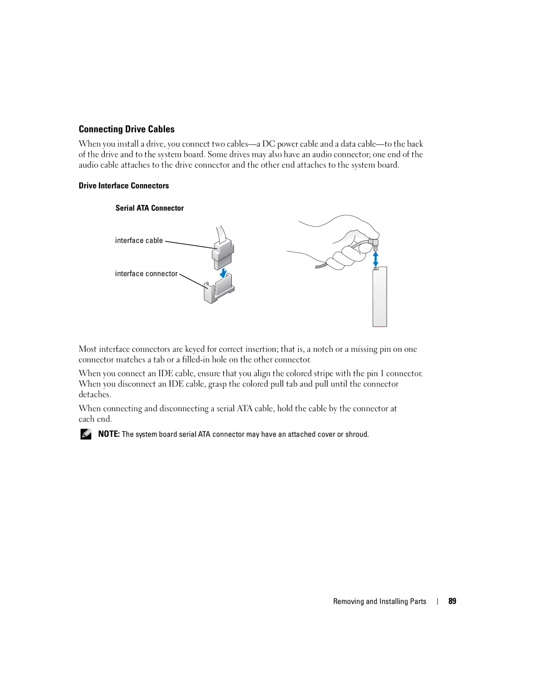 Dell U7021 Connecting Drive Cables, Drive Interface Connectors, Serial ATA Connector Interface cable Interface connector 