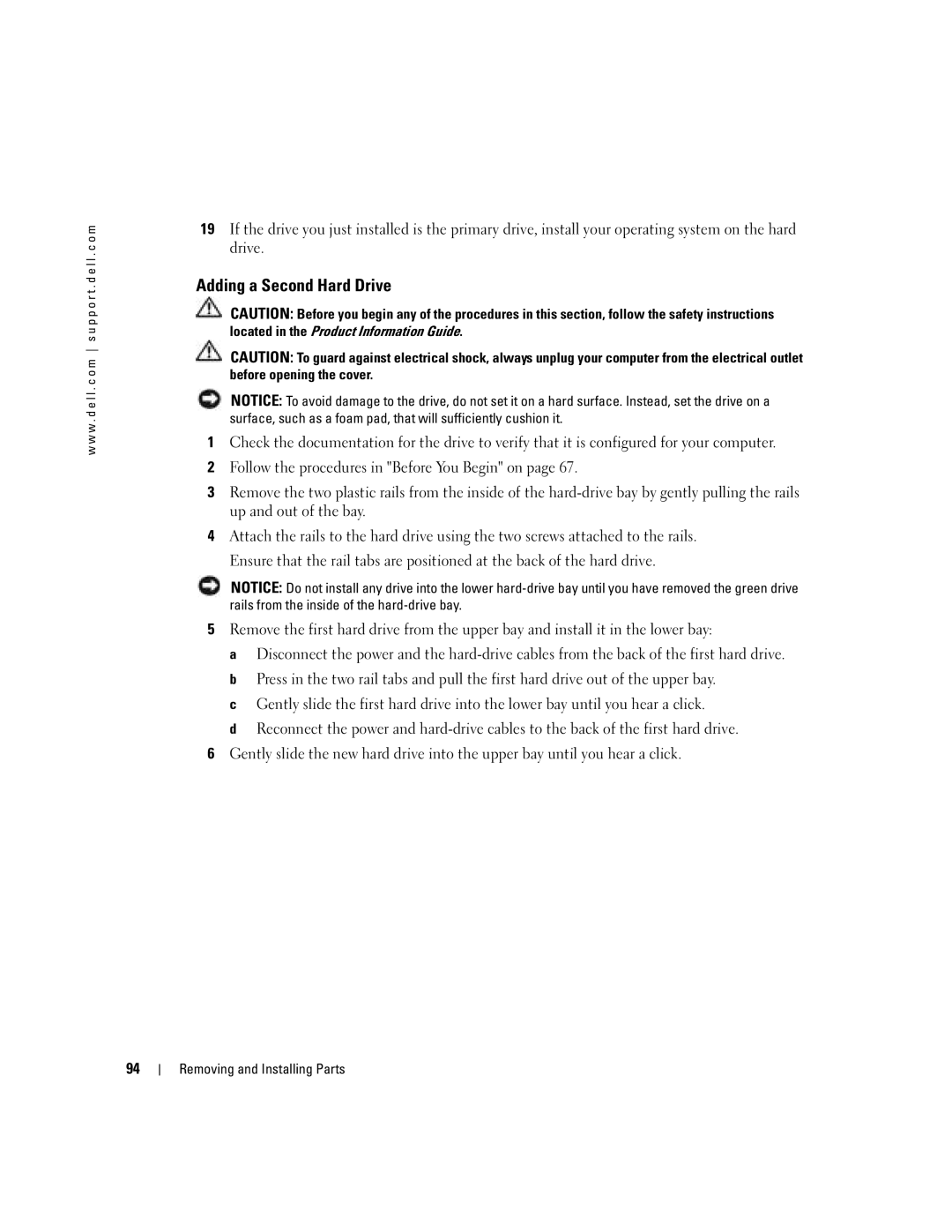 Dell WHL, U7021 manual Adding a Second Hard Drive 