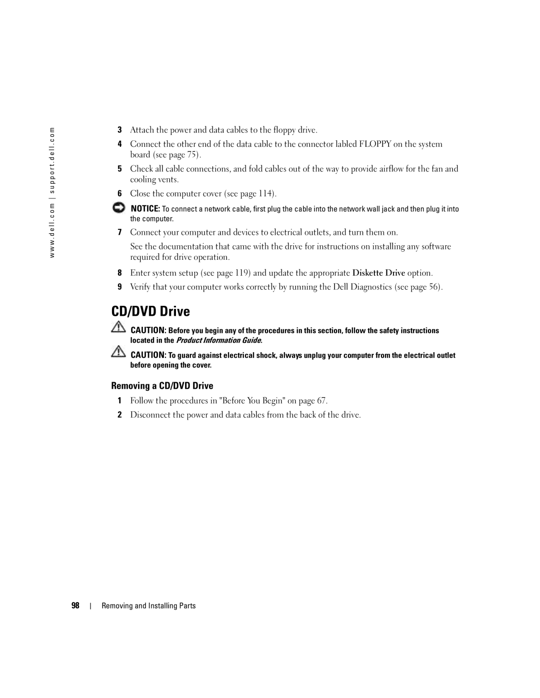 Dell WHL, U7021 manual Removing a CD/DVD Drive 