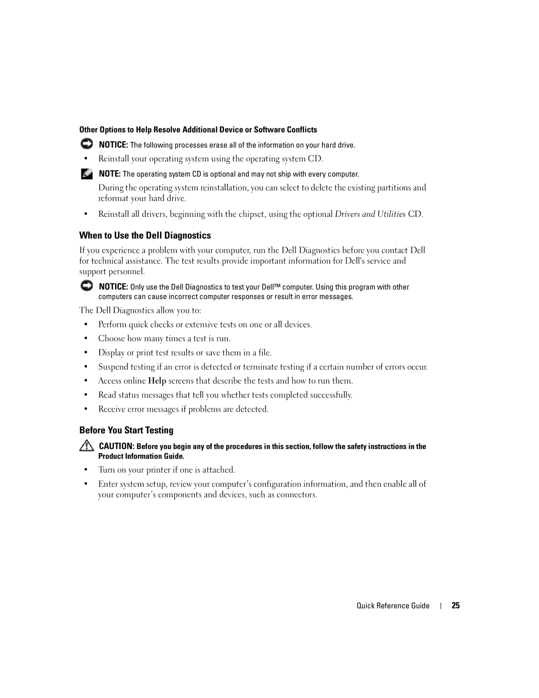 Dell WHM, WHL manual When to Use the Dell Diagnostics, Before You Start Testing 