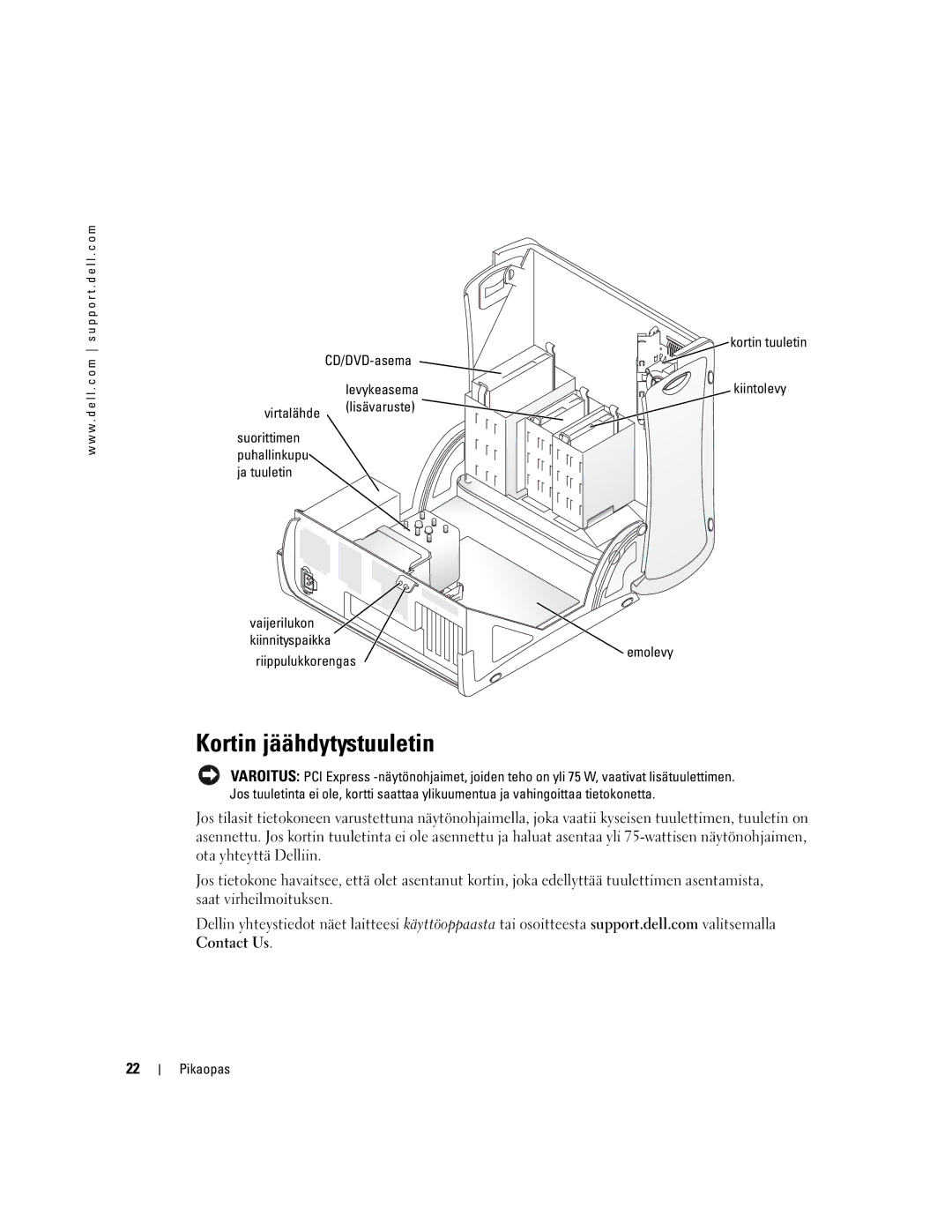 Dell WHM, DHM manual Kortin jäähdytystuuletin, CD/DVD-asema Levykeasema Virtalähde lisävaruste 