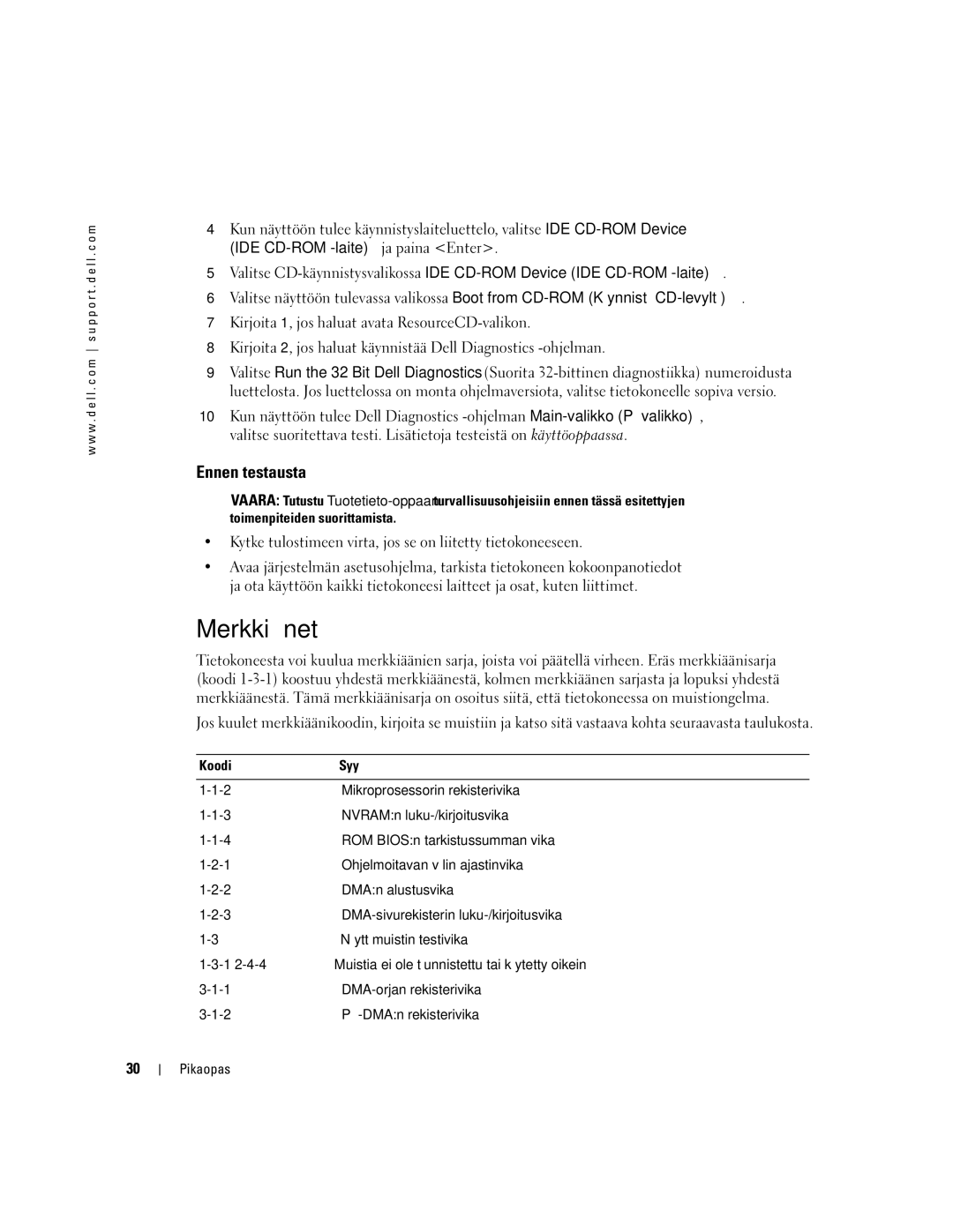 Dell WHM, DHM manual Merkkiäänet, Ennen testausta 