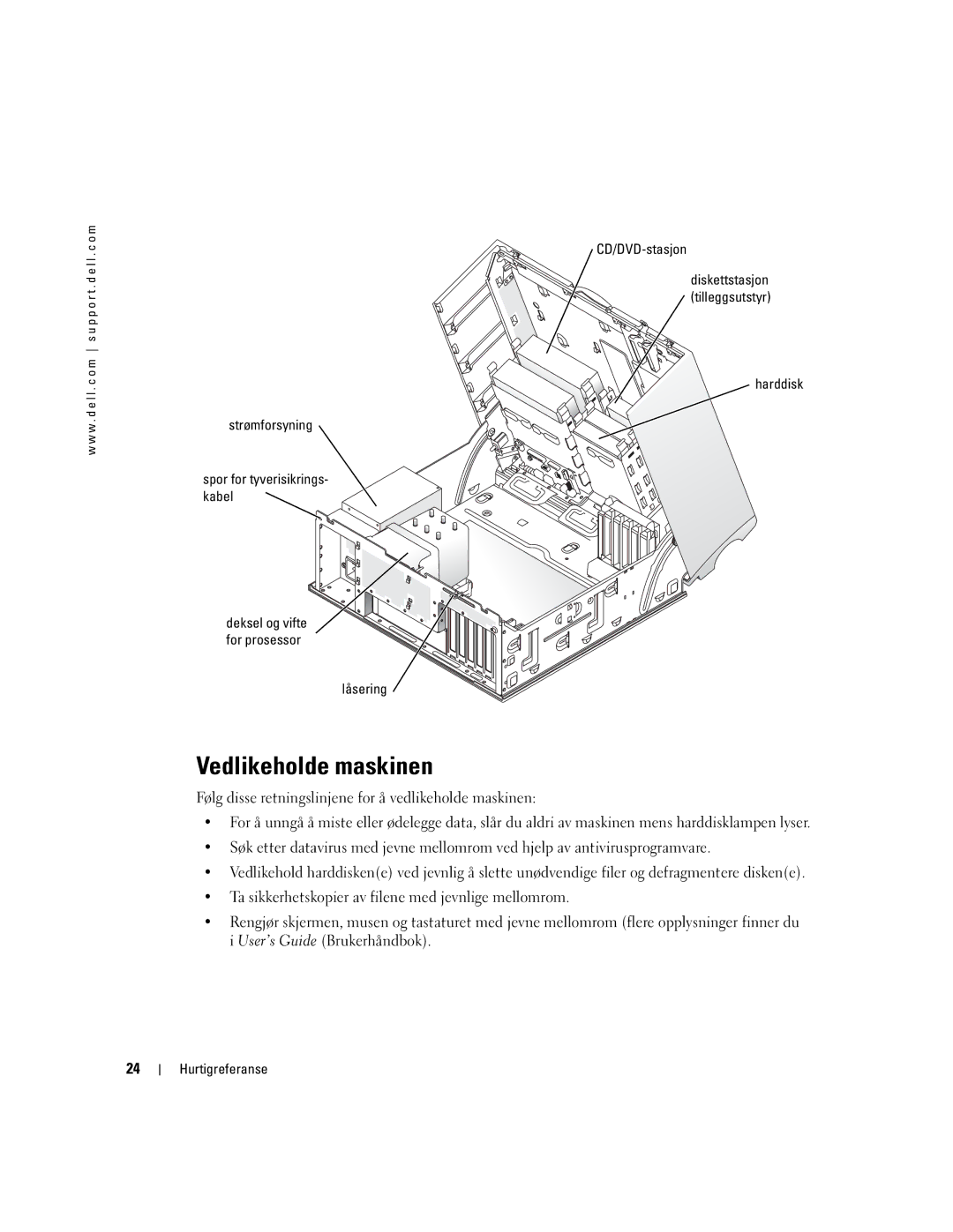 Dell WHM, DHM manual Vedlikeholde maskinen, Harddisk Strømforsyning 