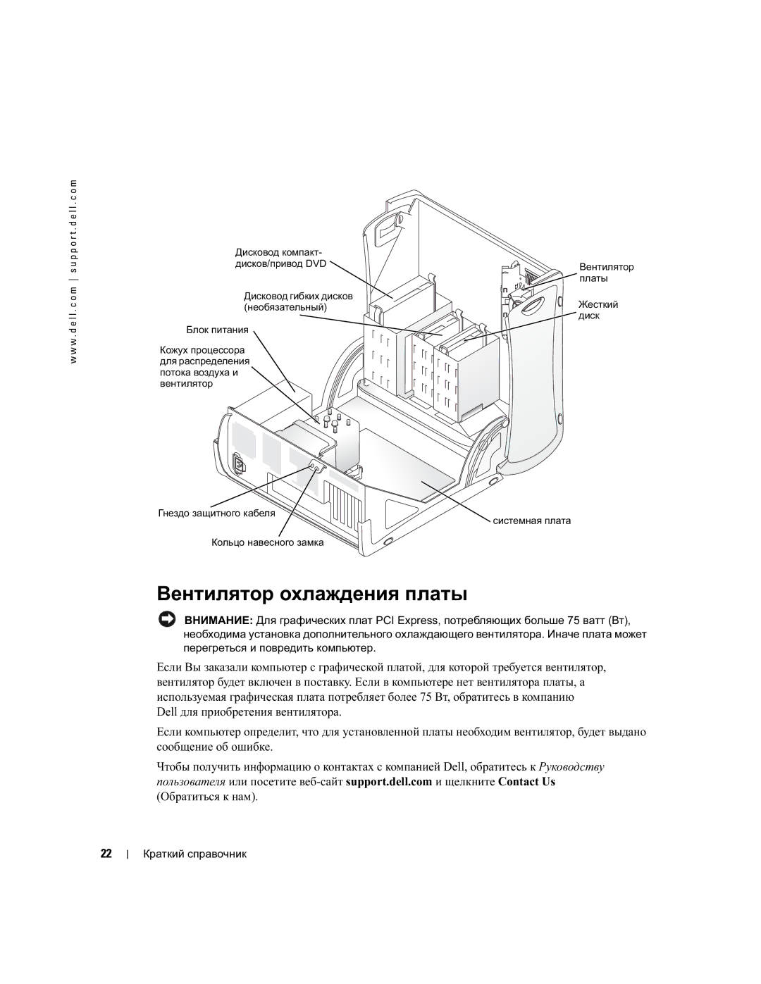 Dell WHM, DHM manual Вентилятор охлаждения платы 