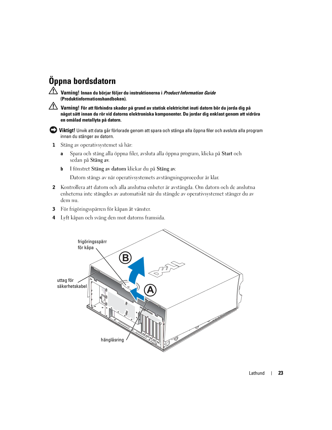 Dell DHM, WHM manual Öppna bordsdatorn, Hänglåsring Lathund 