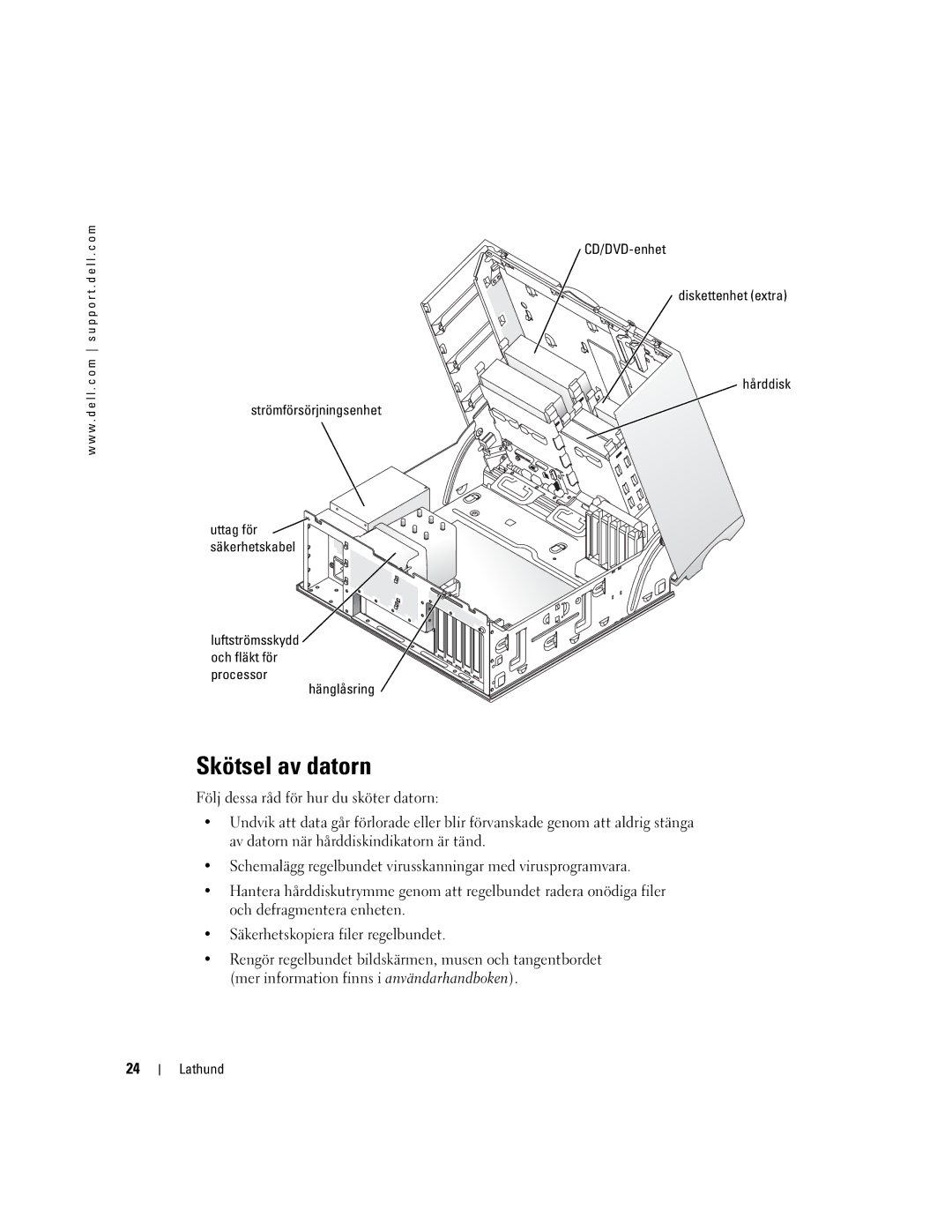 Dell WHM, DHM manual Skötsel av datorn, Processor Hänglåsring 