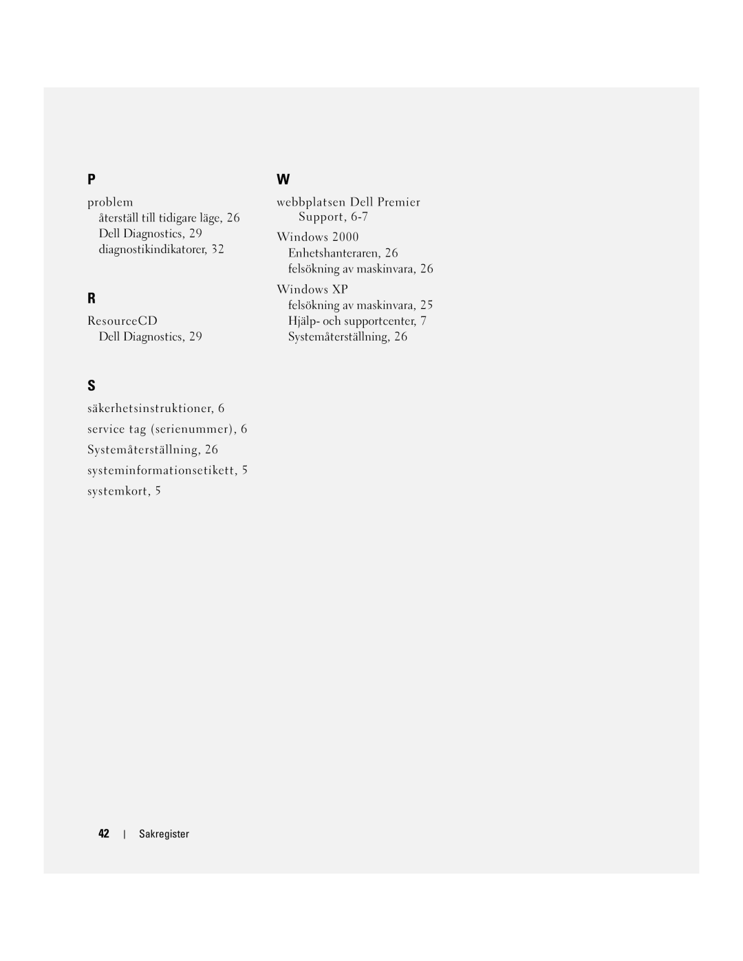 Dell WHM, DHM manual Sakregister 