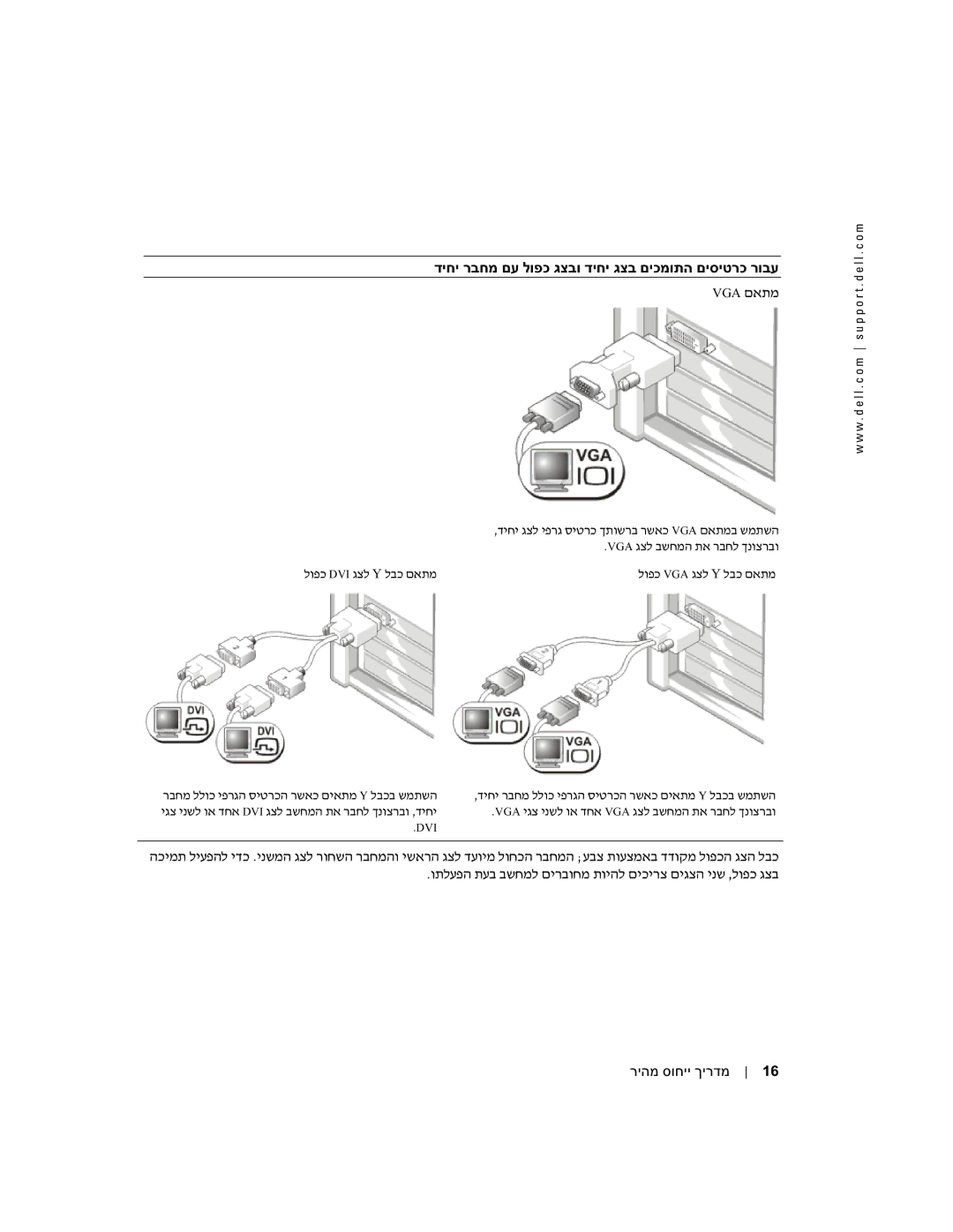 Dell DHM, WHM manual דיחי רבחמ םע לופכ גצבו דיחי גצב םיכמותה םיסיטרכ רובע, Vga 