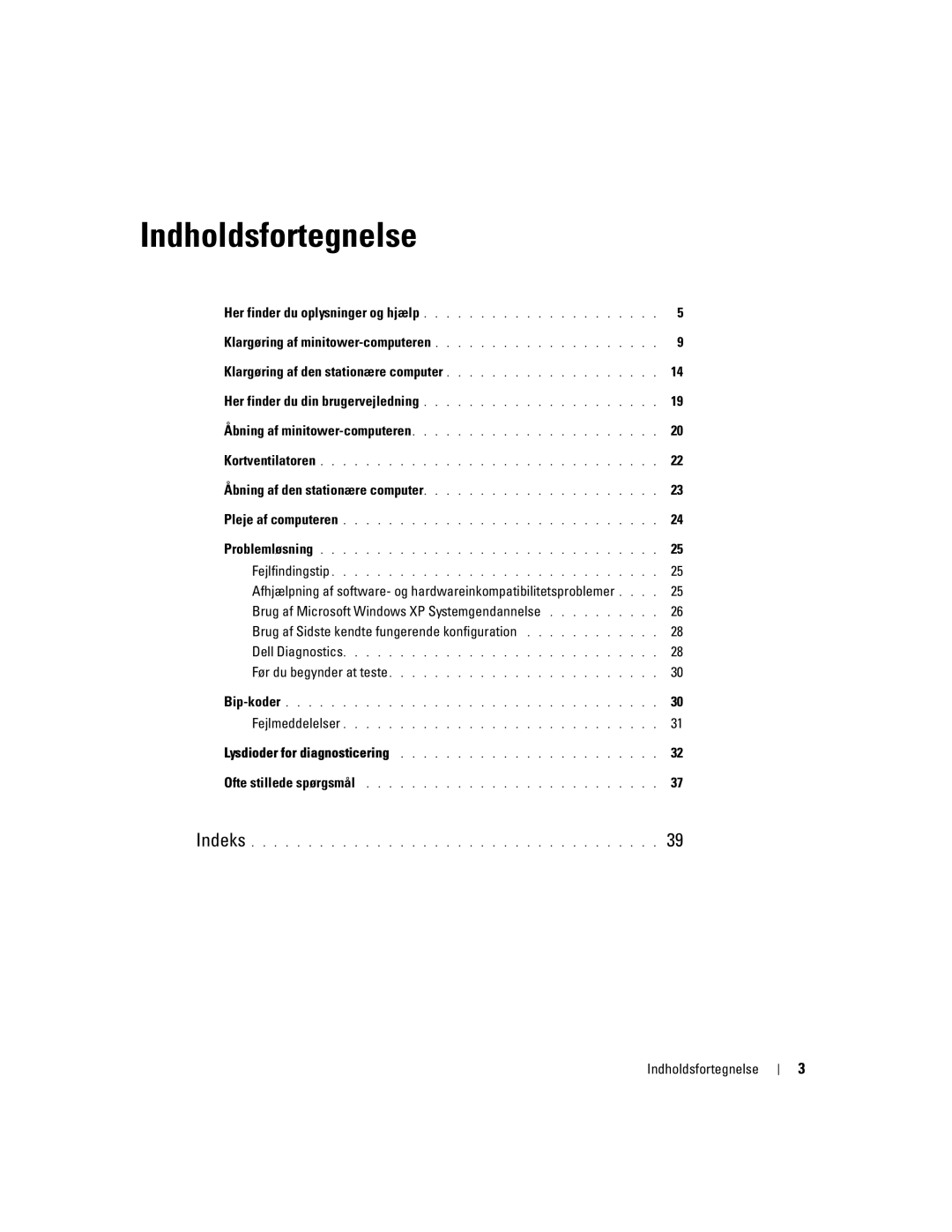 Dell DHM, WHM manual Klargøring af den stationære computer, Indholdsfortegnelse 