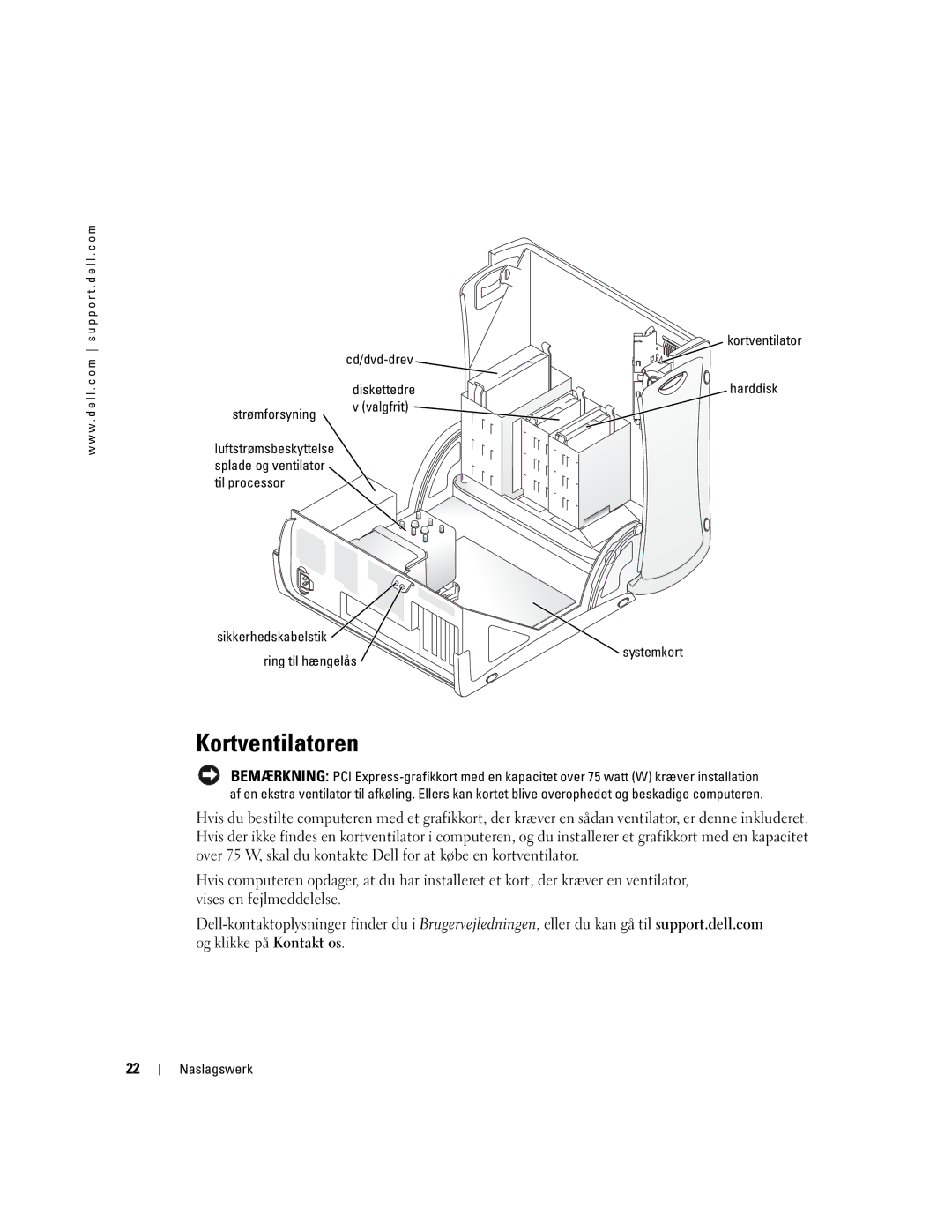 Dell WHM, DHM manual Kortventilatoren, Cd/dvd-drev Kortventilator, Strømforsyning, Harddisk 