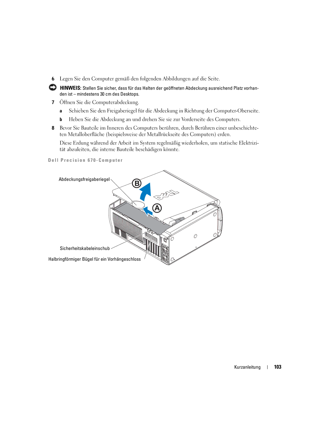 Dell X3155, WHM manual Öffnen Sie die Computerabdeckung, 103 