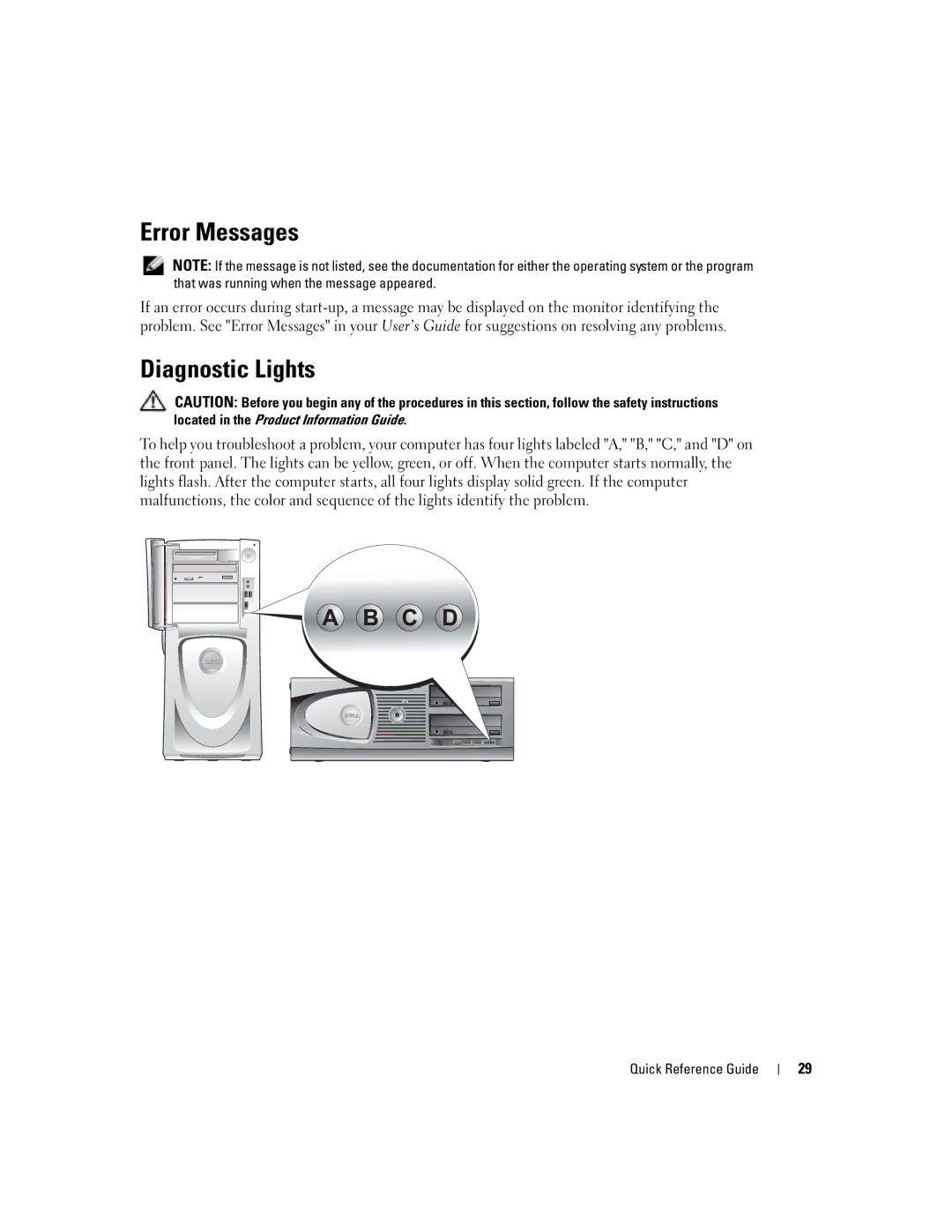 Dell X3155, WHM manual Error Messages, Diagnostic Lights, Located in the Product Information Guide 