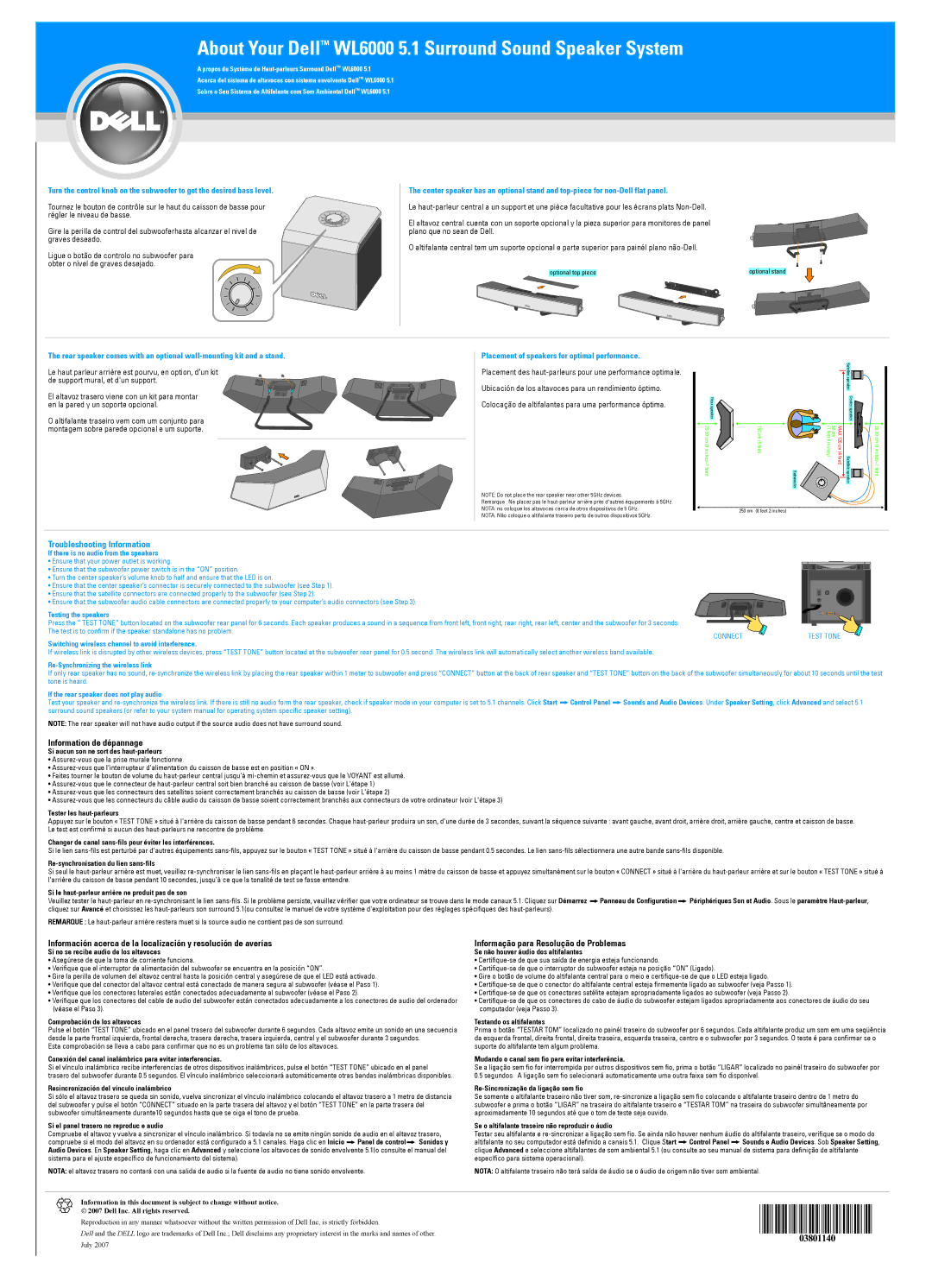 Dell WL6000 If there is no audio from the speakers, Testing the speakers, Switching wireless channel to avoid interference 