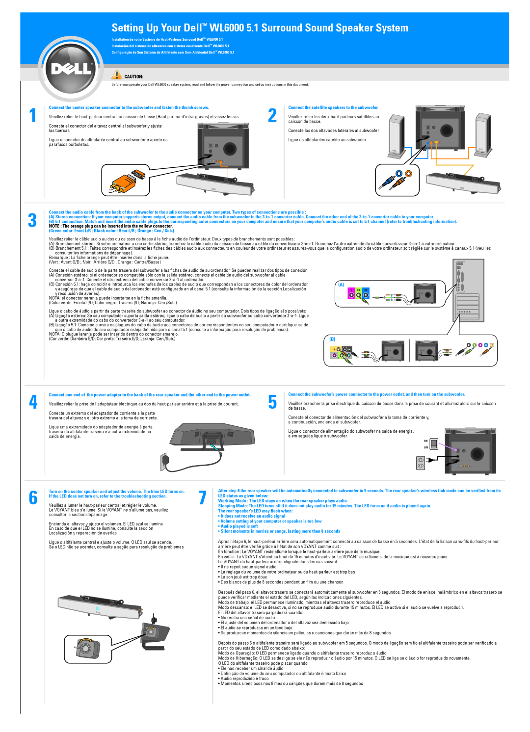 Dell manual Setting Up Your DellTM WL6000 5.1 Surround Sound Speaker System 