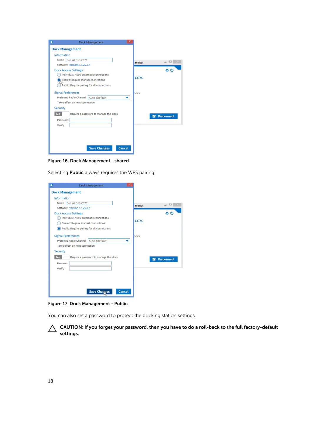 Dell WLD15 manual Selecting Public always requires the WPS pairing 