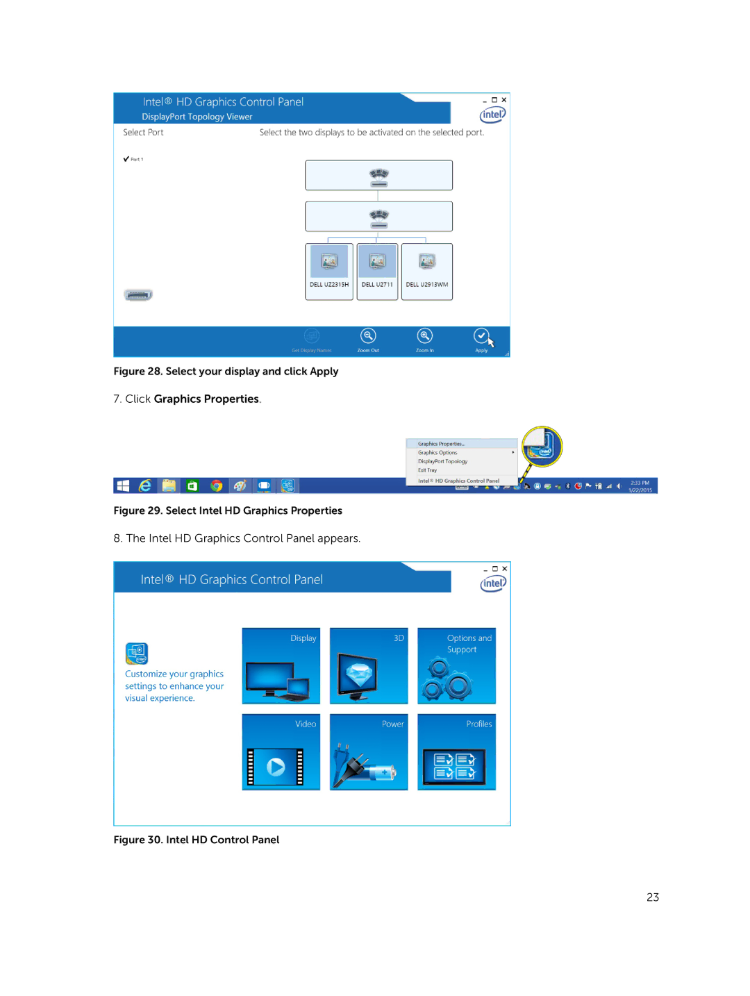 Dell WLD15 manual Intel HD Graphics Control Panel appears 